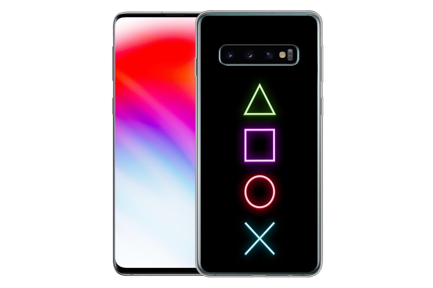 MuchoWow Handyhülle für Samsung Galaxy S10 Gaming - Neon - Konsole - Schwarz - Controller, Phone Case, Silikon, Schutzhülle Dünn