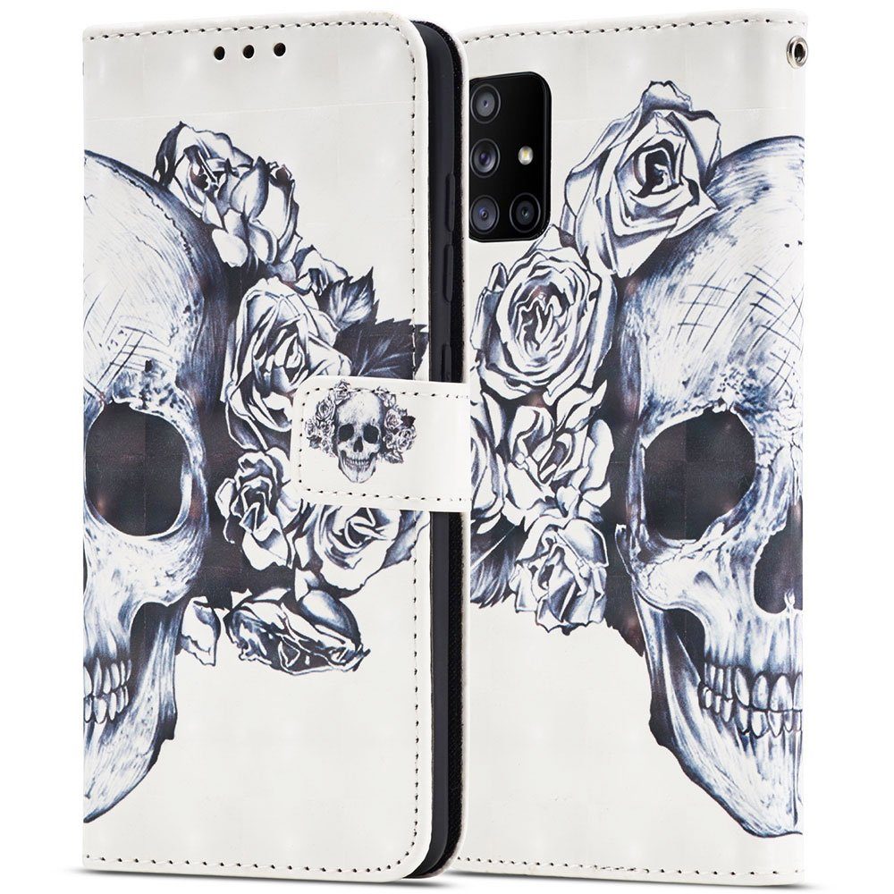 Handyhülle Handytasche für Samsung Galaxy A21s Hülle Totenkopf Motiv
