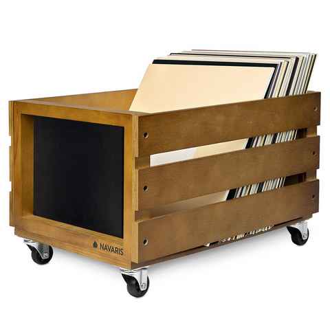 Navaris Holzkiste Holz Schallplatten Kiste mit Kreidetafel - für bis zu 80 LPs (1 St)