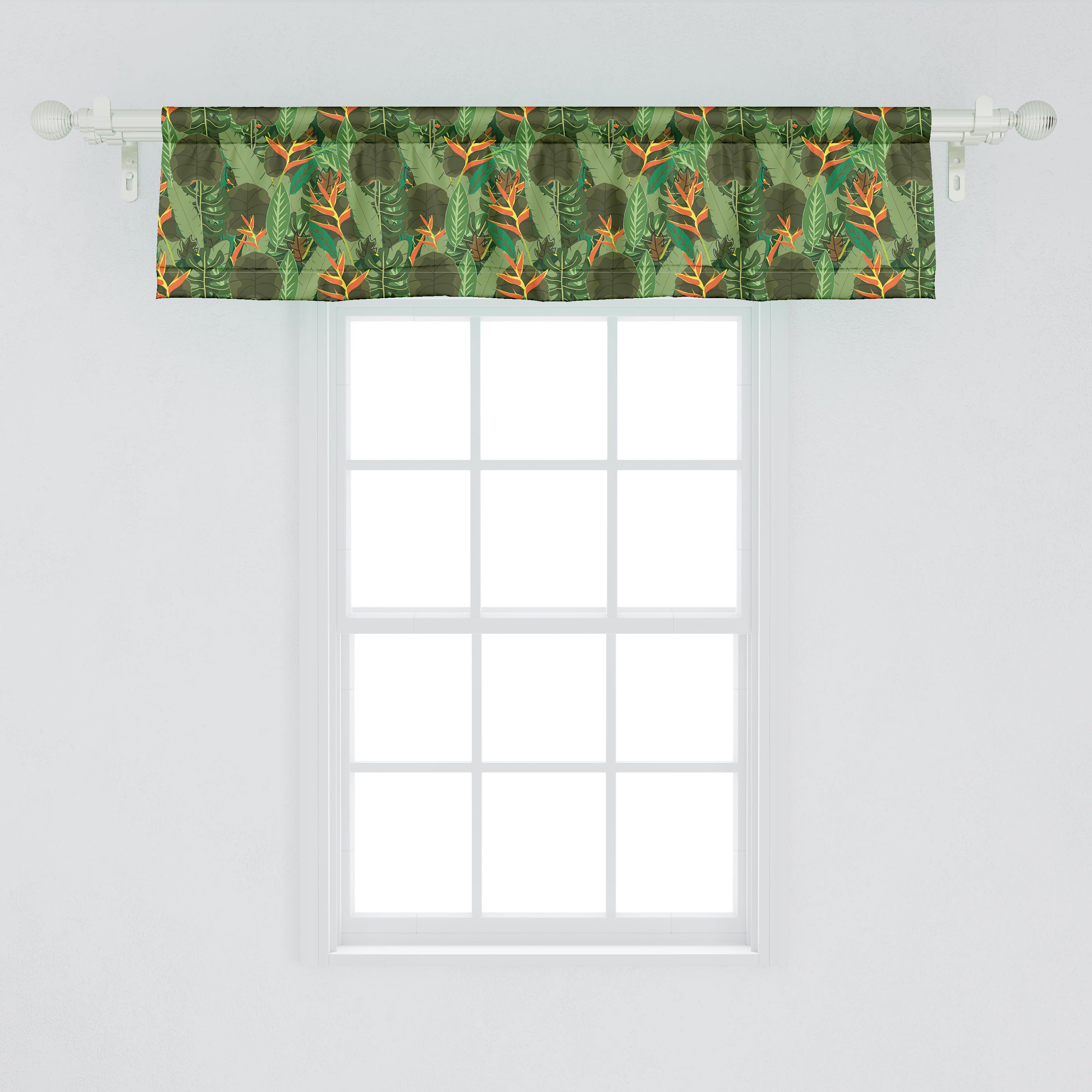 Küche Schlafzimmer Abakuhaus, Microfaser, für mit Vorhang Botanisch Volant Blätter Dekor Stangentasche, Wald Tropische Scheibengardine