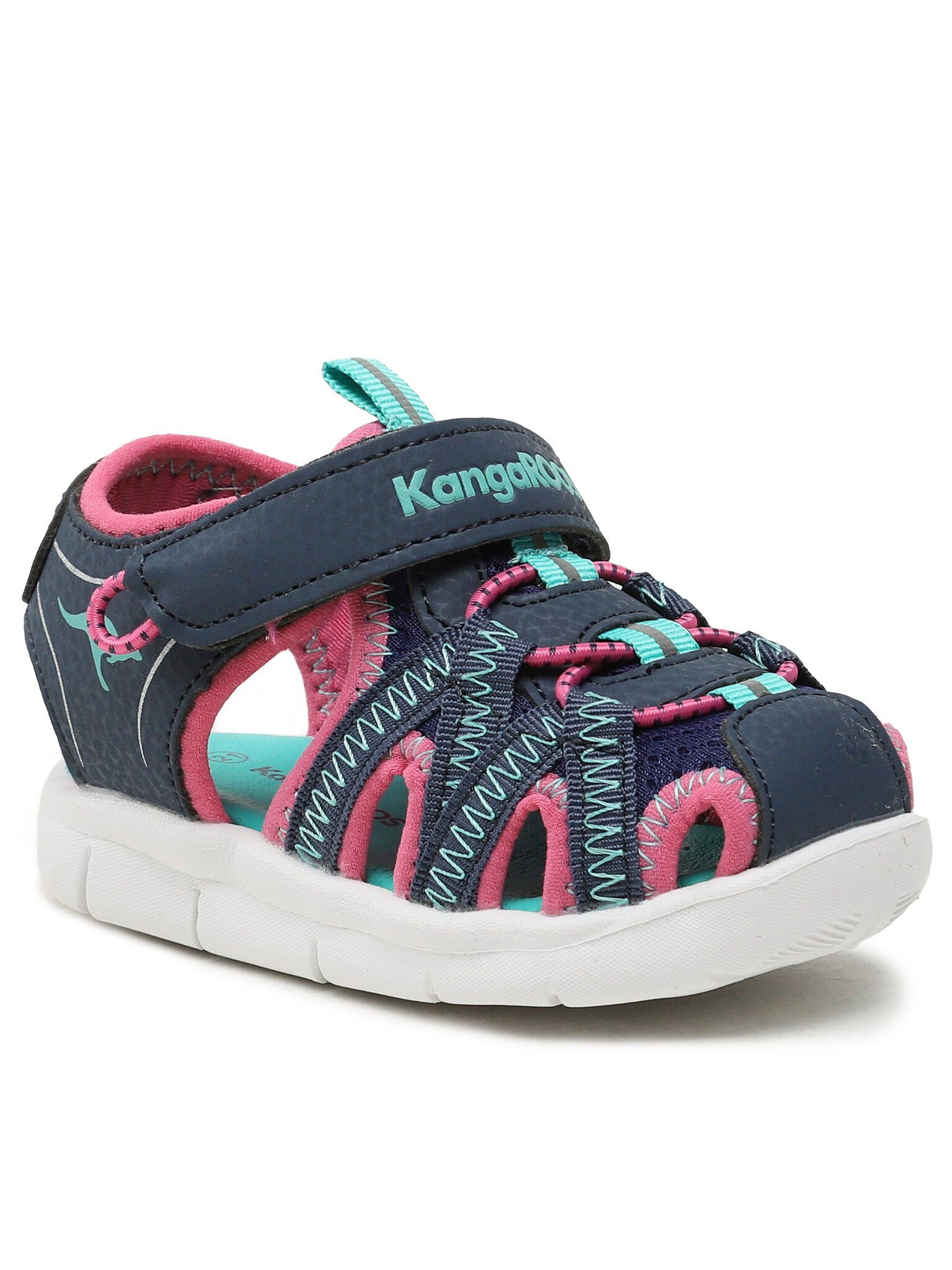 KangaROOS Mädchen K-Slide Shine Sandale - Glitzer-PU Mit Regenbogen-Design | Bequeme Kindersandale Mit Vorgeformtem Fußbett