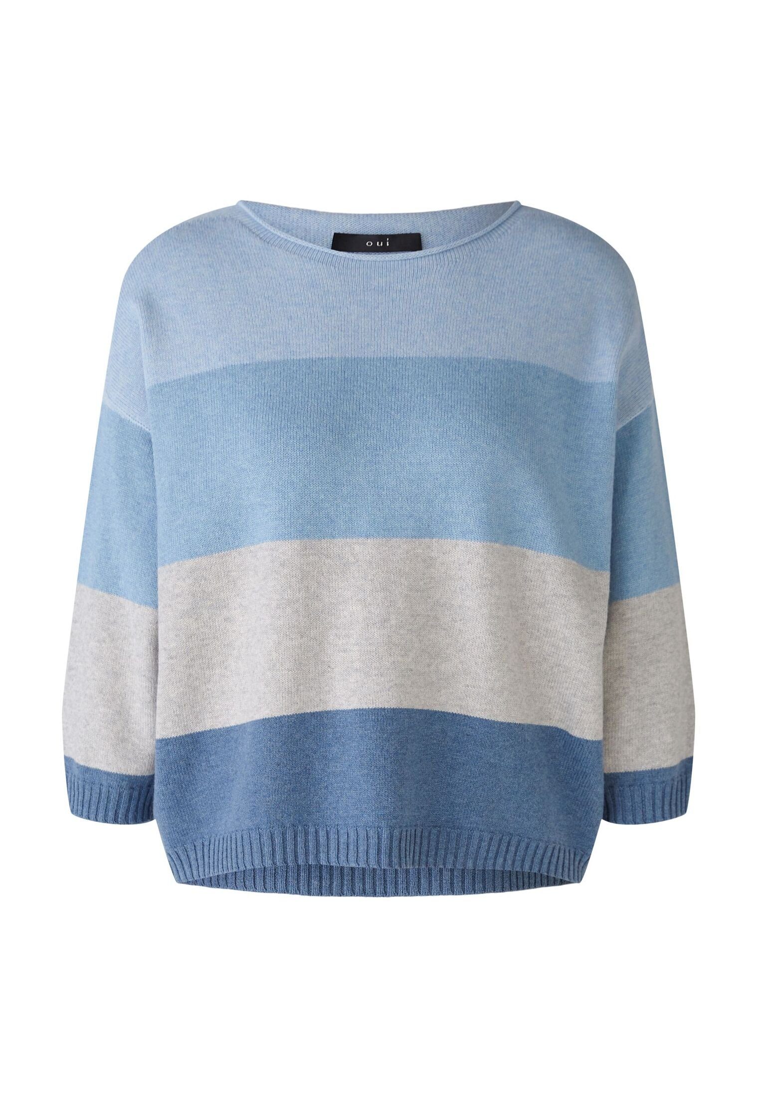 Oui Strickpullover Pullover mit Baumwolle und Viskose lt blue grey