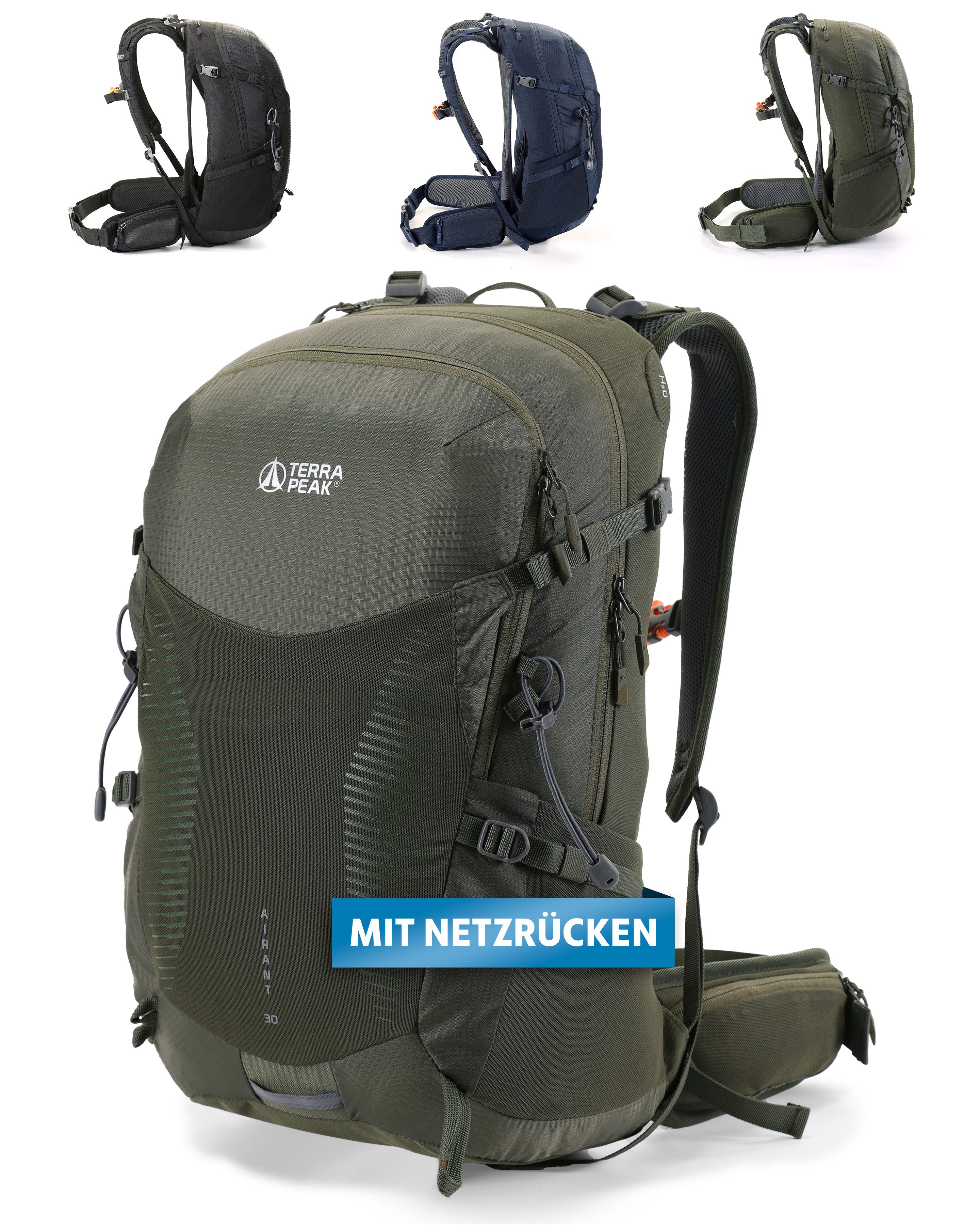 Terra Peak Wanderrucksack Airant 30, Rucksack klein mit belüftetem Netzrücken mittelgroß 30 Liter