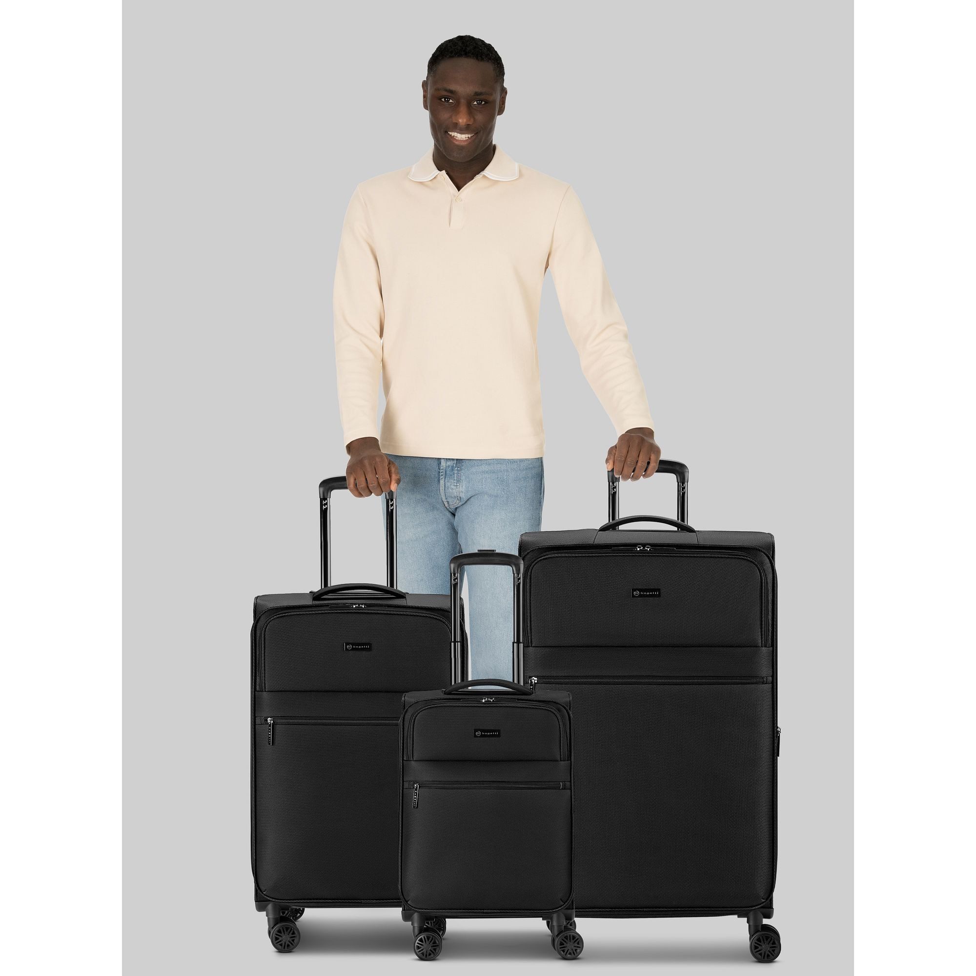 bugatti Trolleyset Valencia Soft, 4 Rollen, (3-teilig, 3 tlg), Polyester