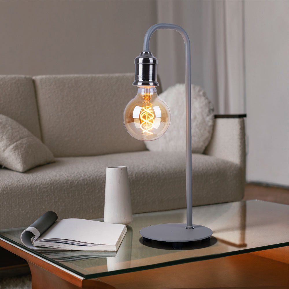 cm Globo LED Wohnzimmerlampe H grau 43,8 nicht Tischlampe Tischleuchte, Tischleuchte Retro inklusive, Leuchtmittel Leselampe