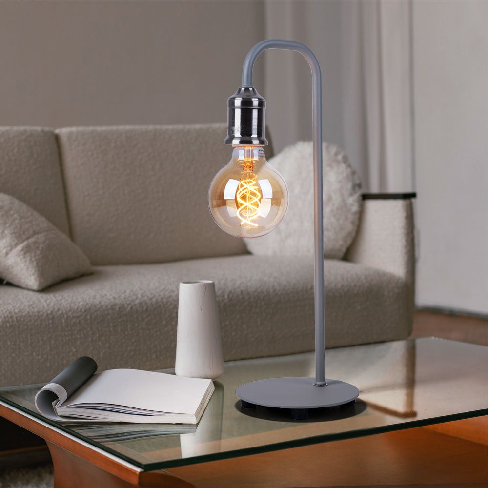 GLOBO LIGHTING LED Tischleuchte, Leuchtmittel inklusive, Warmweiß, Farbwechsel, Tischlampe Wohnzimmerlampe RGB LED dimmbar Fernbedienung grau Retro