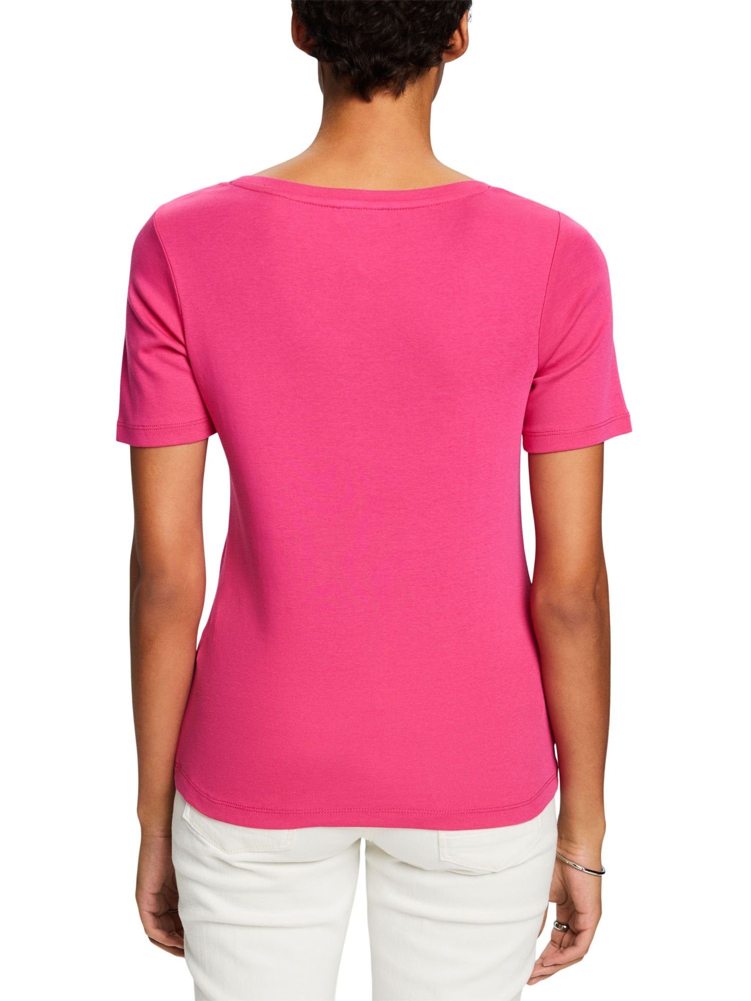 Esprit T-Shirt Top mit FUCHSIA Strass-Logo PINK (1-tlg)
