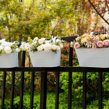Novzep Pflanzkübel 4er-Pack hängende Blumentöpfe, Pflanzen im Freien, Eisen-Hängeeimer-Pflanzgefäß mit abnehmbarem Haken für Wand, Garten