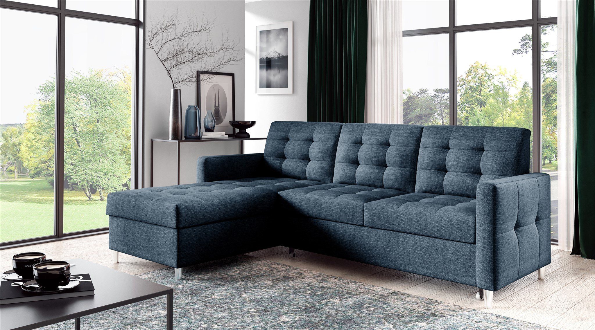 Fun Möbel Ecksofa Ecksofa Sofa NURI mit Ottomane in Stoff Luis, inkl. Schlaffunktion, Rundumbezug