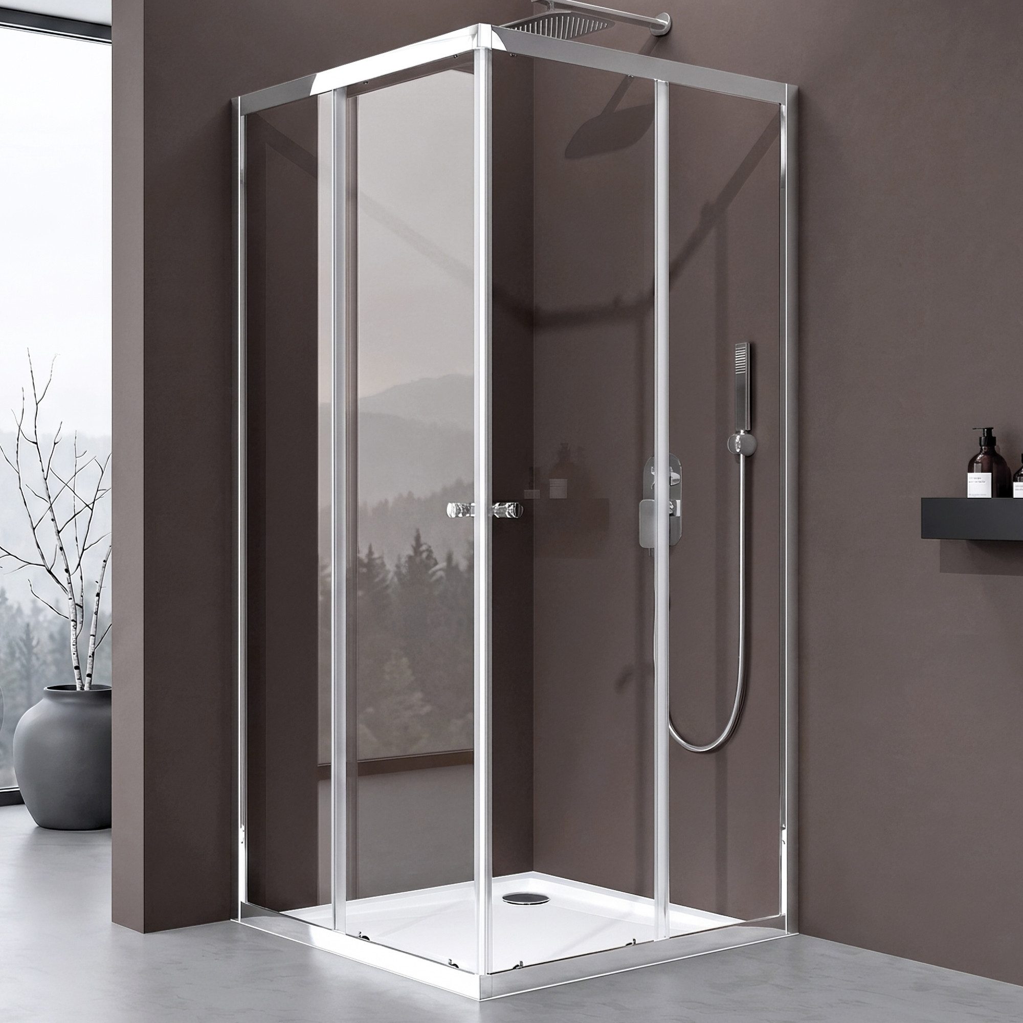 doporro Eckdusche Duschkabine Duschabtrennung Schiebetür Klarglas 6mm ESG H:190cm R16K, BxT: 70x70 cm, Einscheibensicherheitsglas