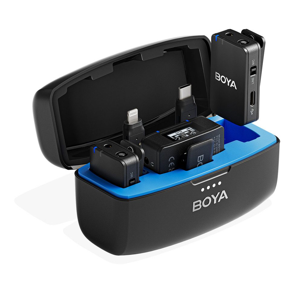 BOYA Mikrofon Lavaliermikrofon Funkset (Spar-Set, 1-tlg), 32-Bit Float, 8 GB Speicher, 300 m Reichweite, Display