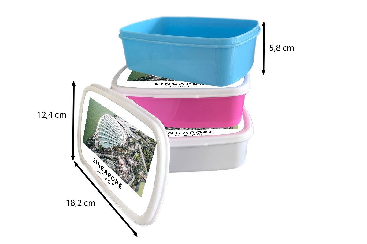 Snackbox, Architektur, Erwachsene, MuchoWow (2-tlg), - Brotbox Brotdose Wasser Lunchbox Kinder, Singapur Kunststoff rosa - für Kunststoff, Mädchen,