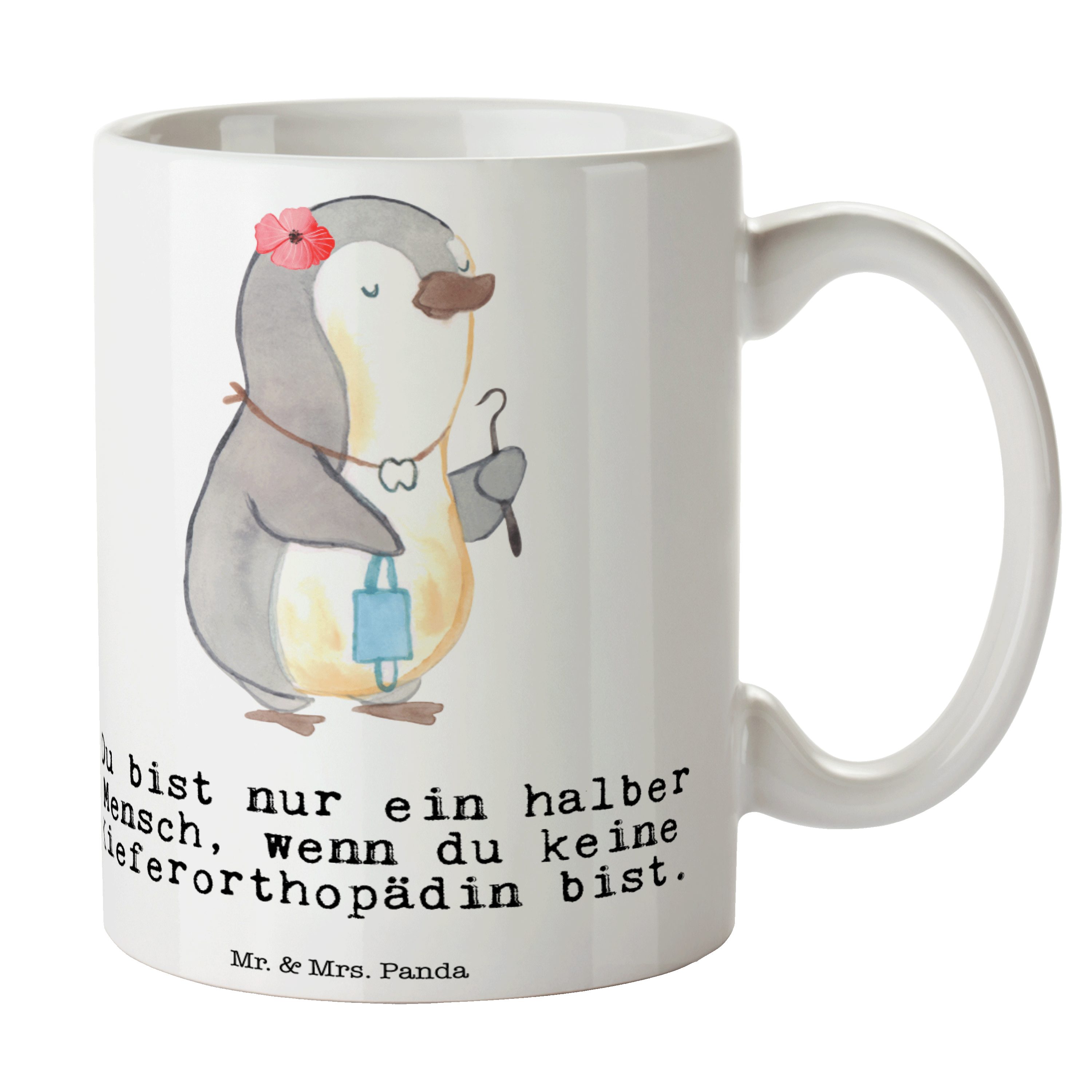 Mr. & Mrs. Panda Tasse Kieferorthopädin mit Herz - Weiß - Geschenk, Geschenk Tasse, Tasse Sp, Keramik