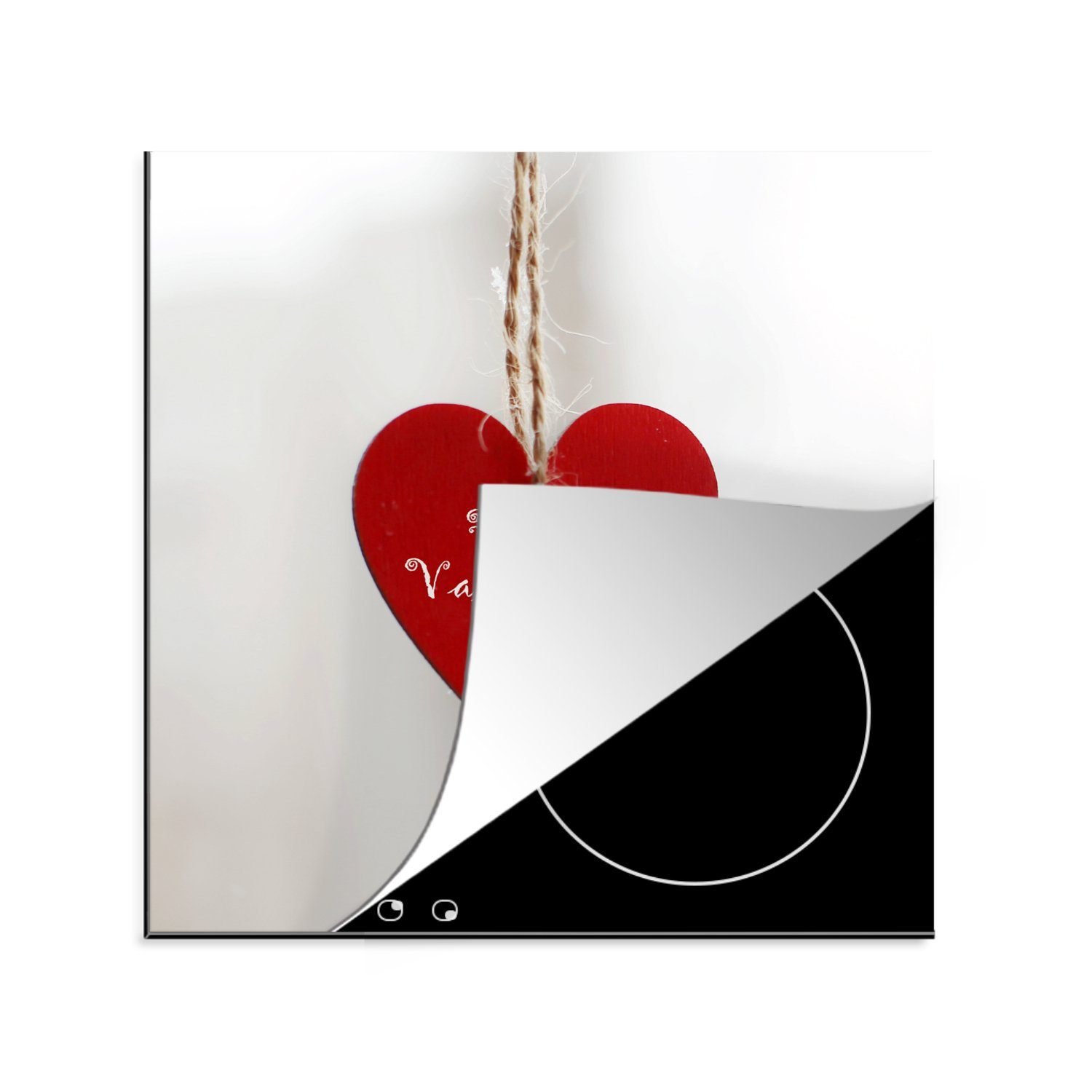 MuchoWow Herdblende-/Abdeckplatte Ein Herz mit dem Text happy valentines day für Valentinstag, Vinyl, (1 tlg), 78x78 cm, Ceranfeldabdeckung, Arbeitsplatte für küche | Herdabdeckplatten