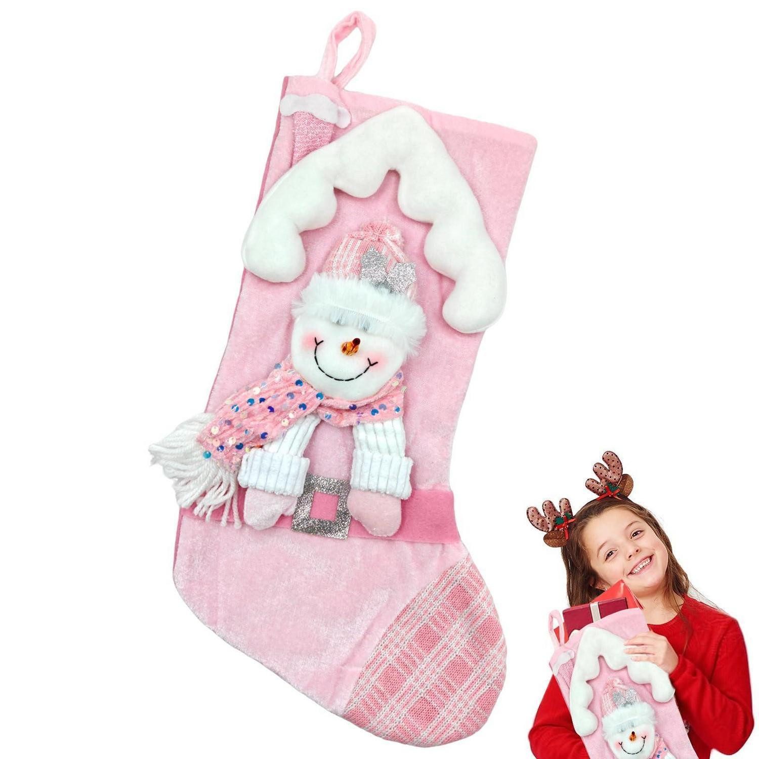LuxusKollektion Nikolausstiefel Nikolausstrumpf Rosa 3D Glitzer Schneemann (1 St)