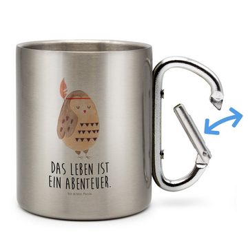 Mr. & Mrs. Panda Tasse Eule Federschmuck - Transparent - Geschenk, Edelstahltasse, Waldtiere, Edelstahl