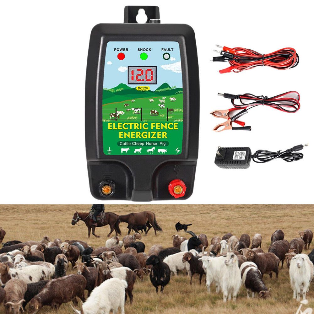 JOYOLEDER Weidezaungerät 12V Weidezaungerät 1,5J für 3 bis 5 km, Spitzenspannung 12kV, für Geflügel, Hobbytiere, Steuergerät zum Schutz: