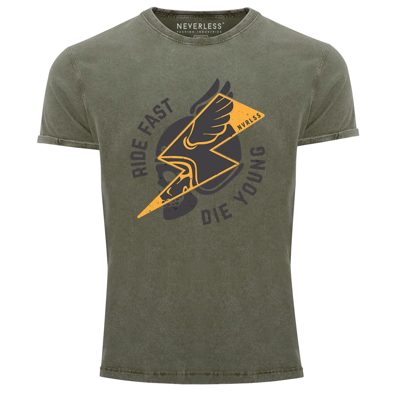 Herren Shirts Neverless Print-Shirt Neverless® Herren T-Shirt Vintage Shirt Printshirt Rocker Biker Spruch Motiv Ride fast die y