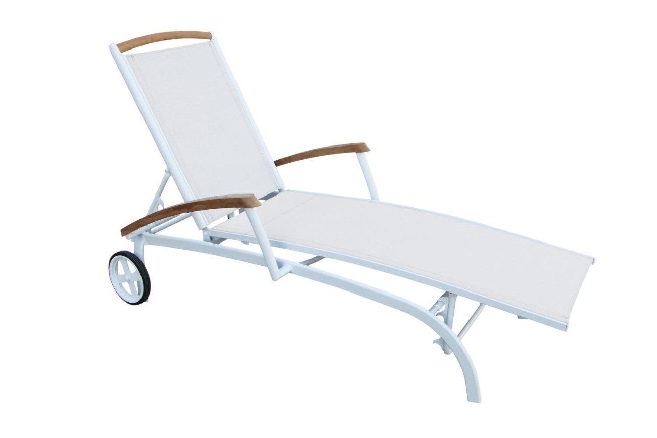 Brafab Gartenliege Andy aus Teakholz, Weiß, Mit Rädern