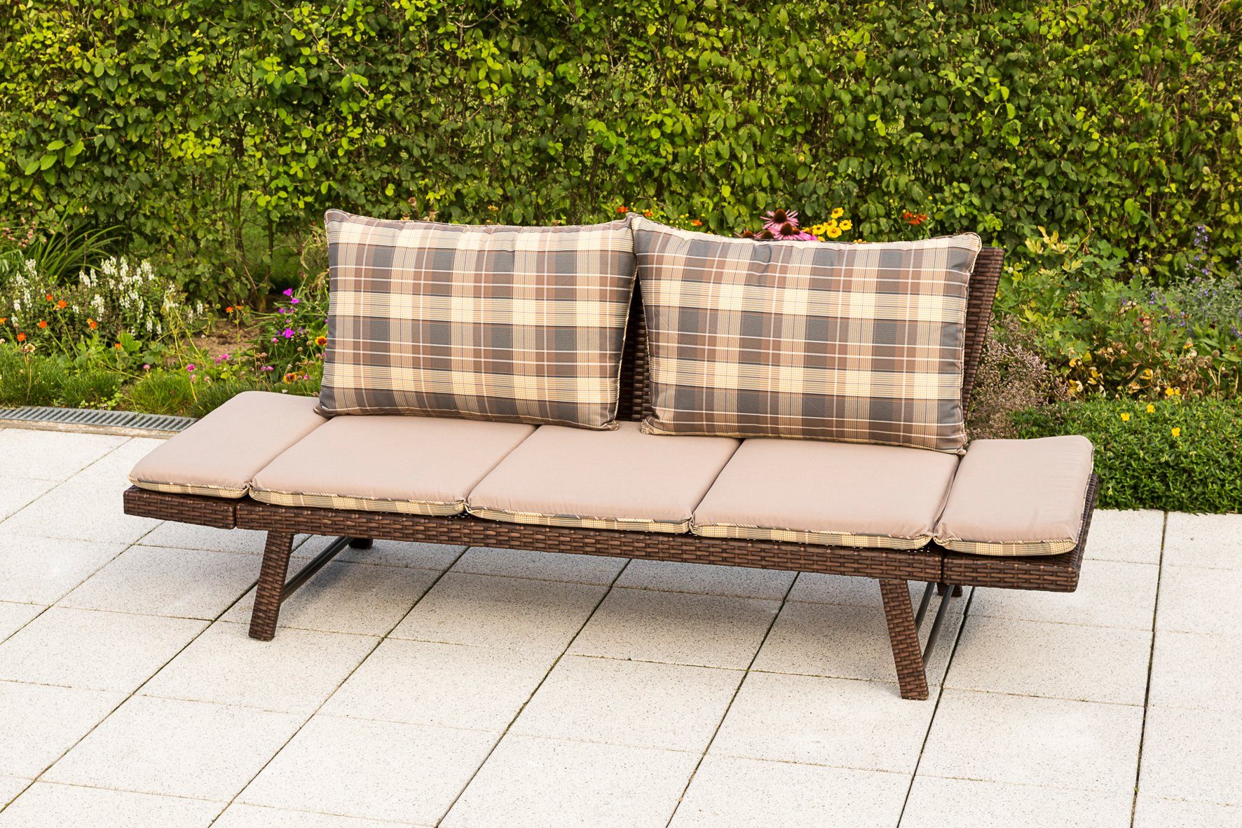 MERXX Gartenbank mit cm, BxTxH: Rückenkissen Daybed Rattan, und Auflage 172x64x78