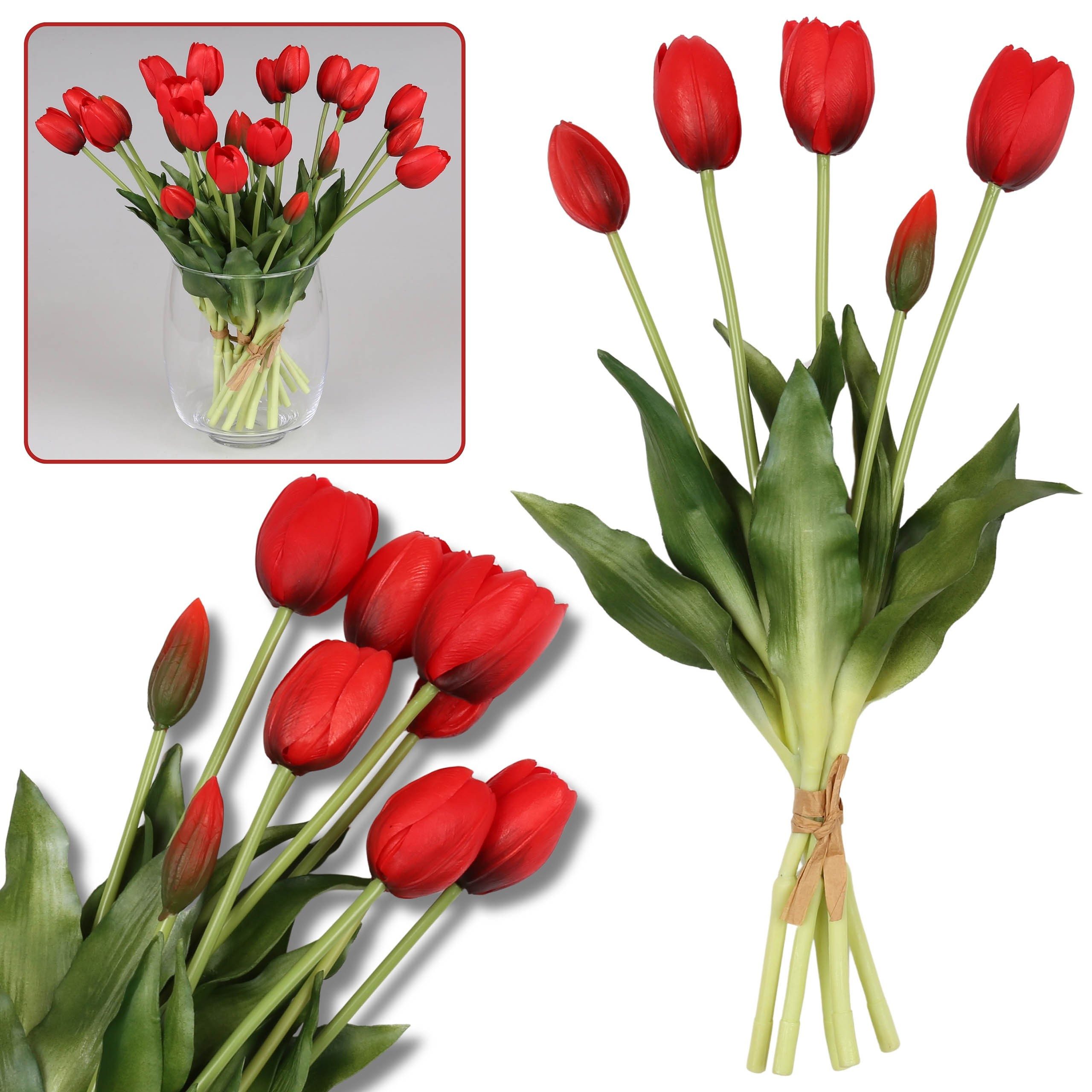 Kunstblumenstrauß Silikontulpen, rot, wie lebendig, Strauß von 5 Stück, Sarcia.eu