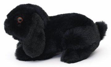 Uni-Toys Kuscheltier Widderkaninchen schwarz, liegend - 20 cm - Plüsch-Hase, Plüschtier, zu 100 % recyceltes Füllmaterial