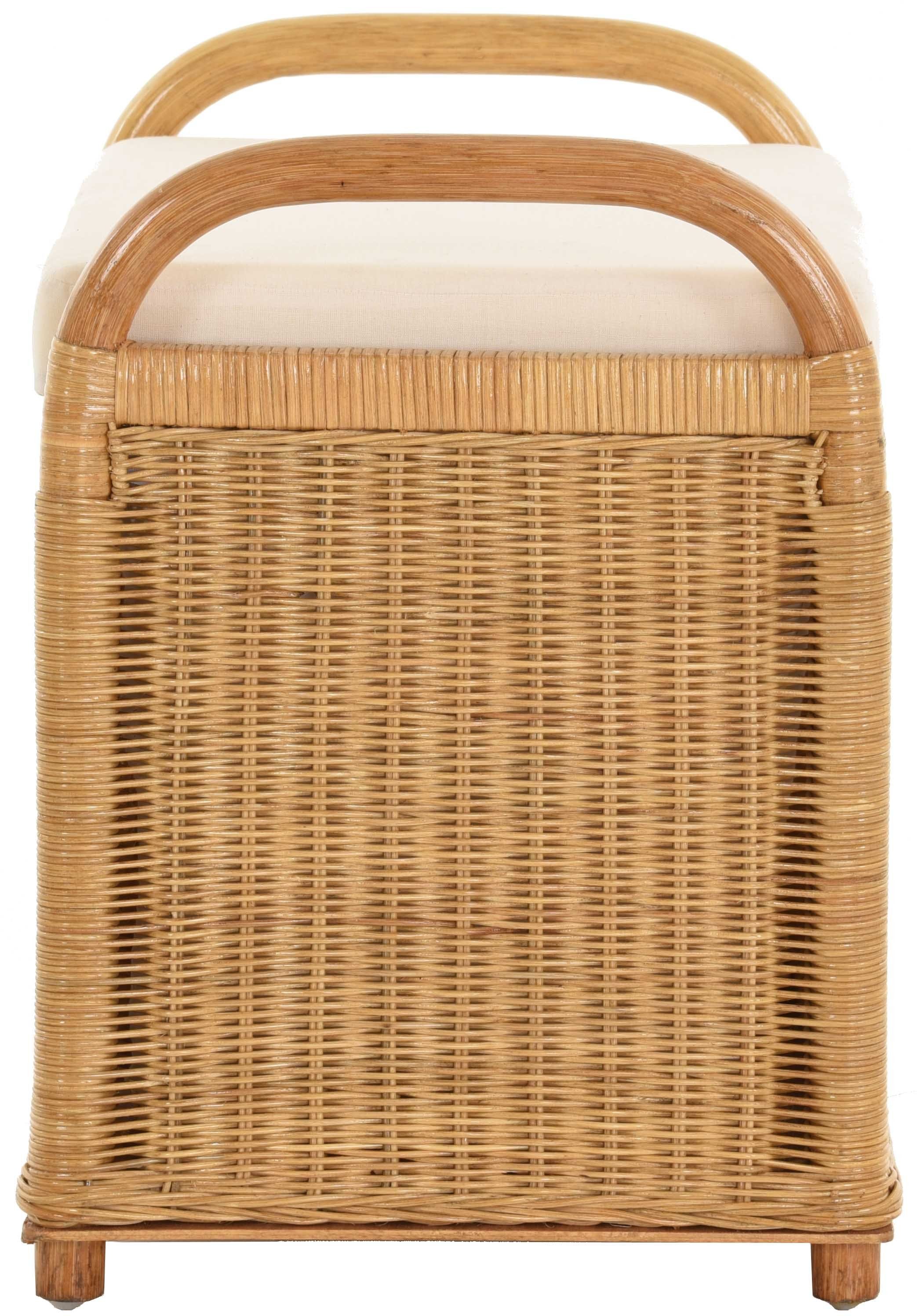 Krines Home Sitzbank Rattan mit gepolsterter Honig-Dunkel mit Rattanhocker Sitzhocker Wäschetruhe Deckel Deckel Hocker, Stauraum Sitzbank Bank gepolstert