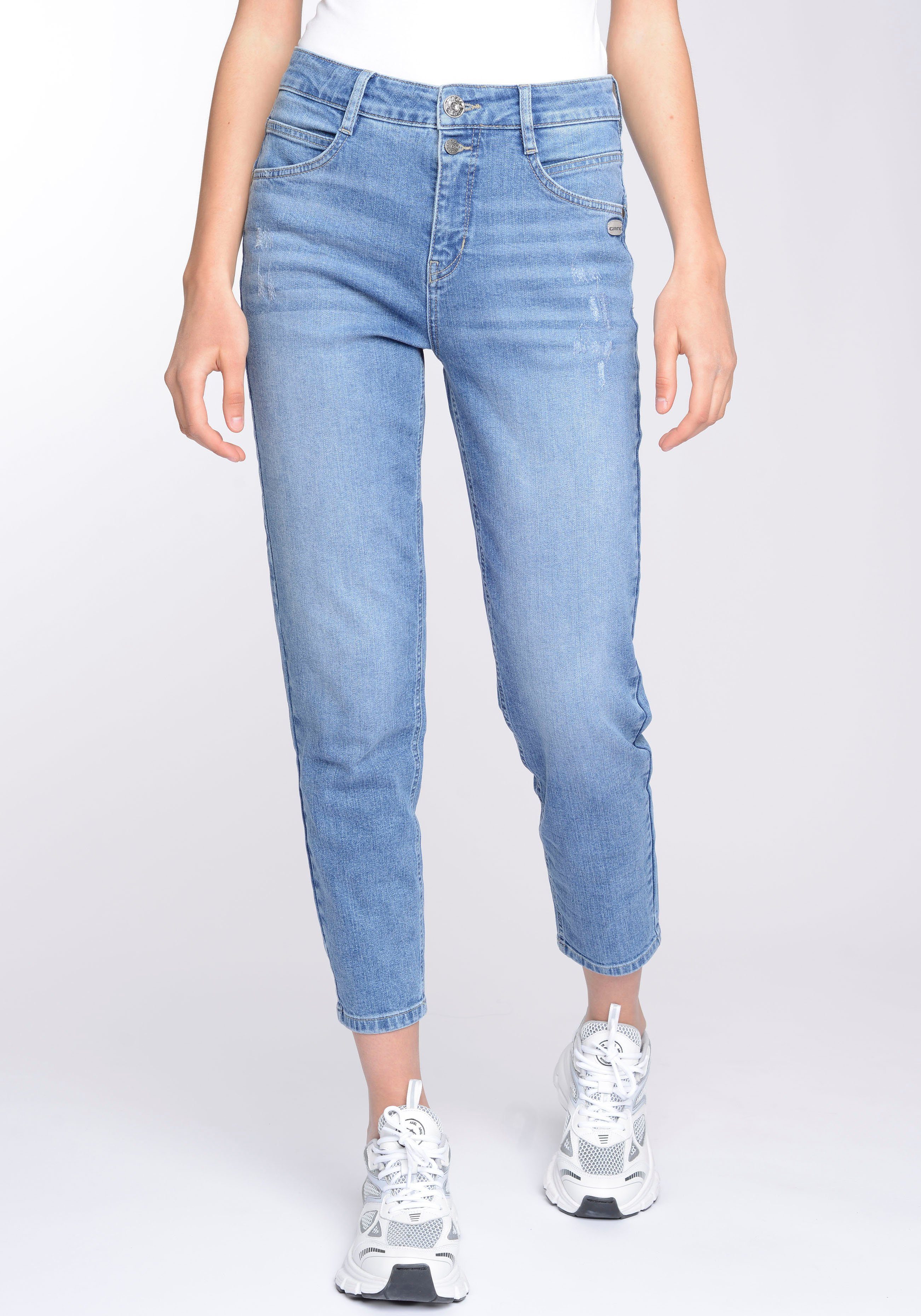 GANG Mom-Jeans 94ORA 2-Knopf-Verschluss mit verkürzter Beinlänge Vintage Crush (blue used) | Stretchjeans