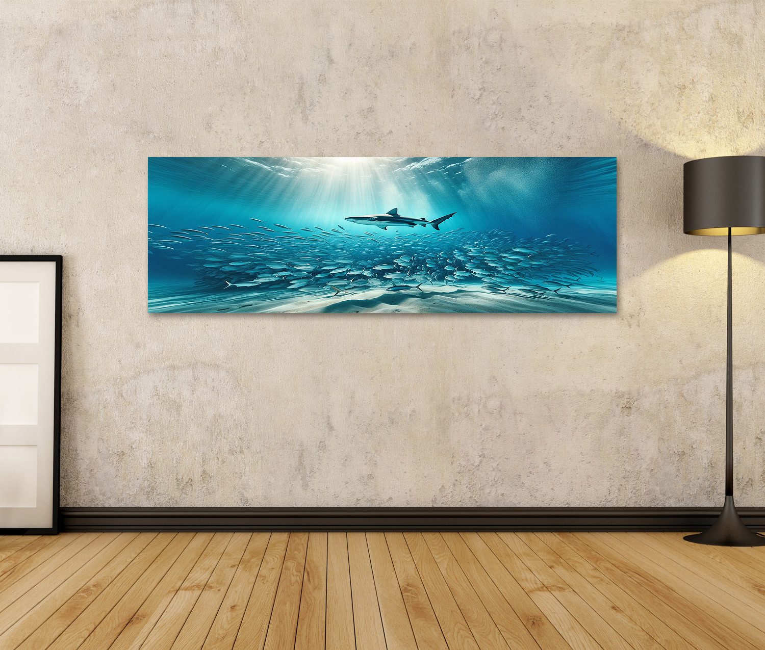 islandburner Leinwandbild Stille Unterwasserwelt: Hai umgeben günstig online kaufen