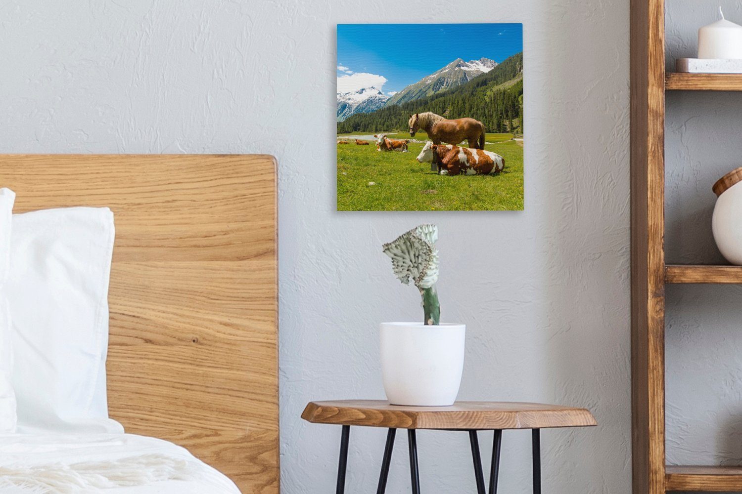 OneMillionCanvasses® Schlafzimmer (1 Bilder St), Leinwandbild - Wohnzimmer - Kühe für Alpen, Pferde Leinwand