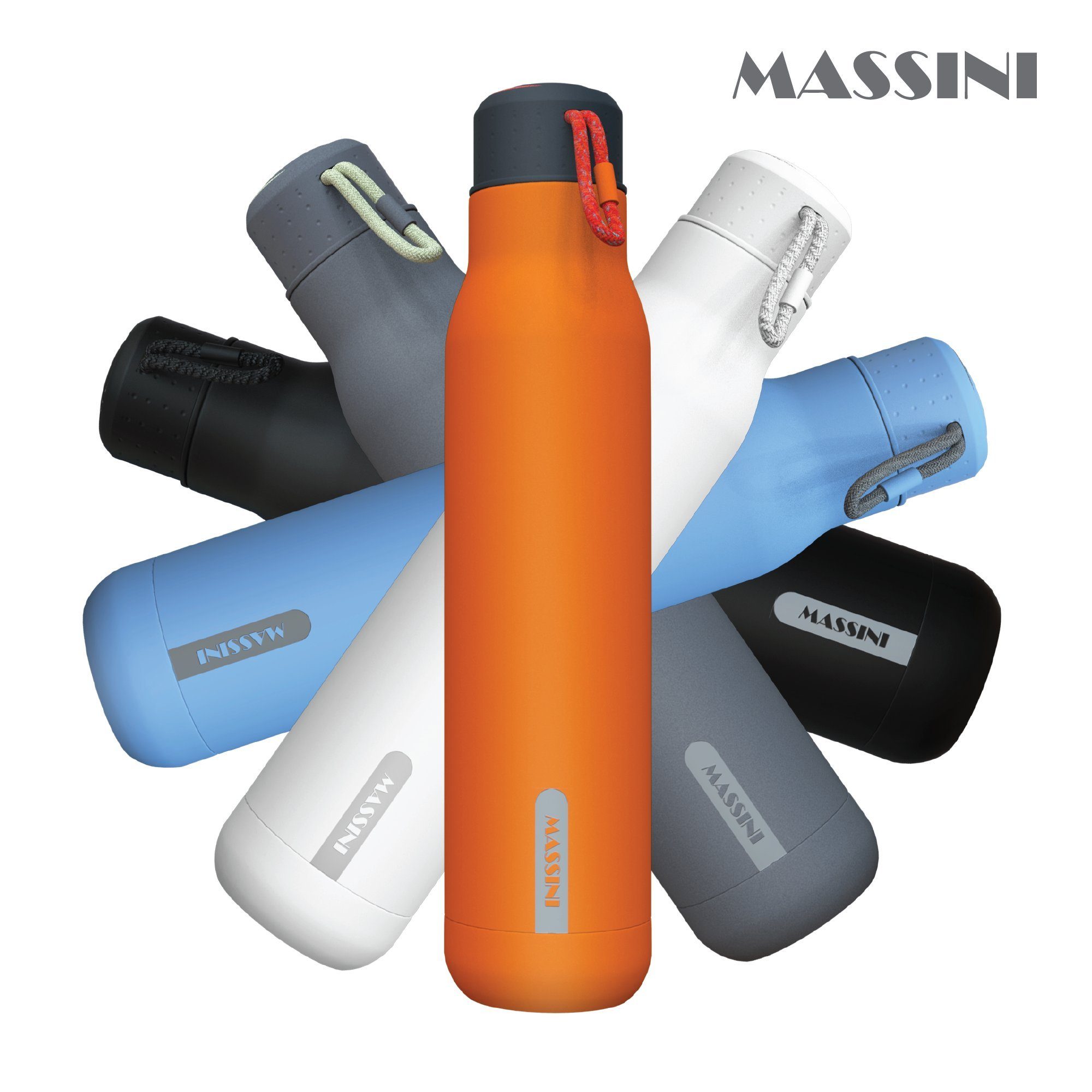 Massini Trinkflasche Design Edelstahl Trinkflasche Thermoflasche geeignet, und Kohlensäure BPA-Frei Auslaufsicher, Pulverbeschichtung, Feuerorange Isolier