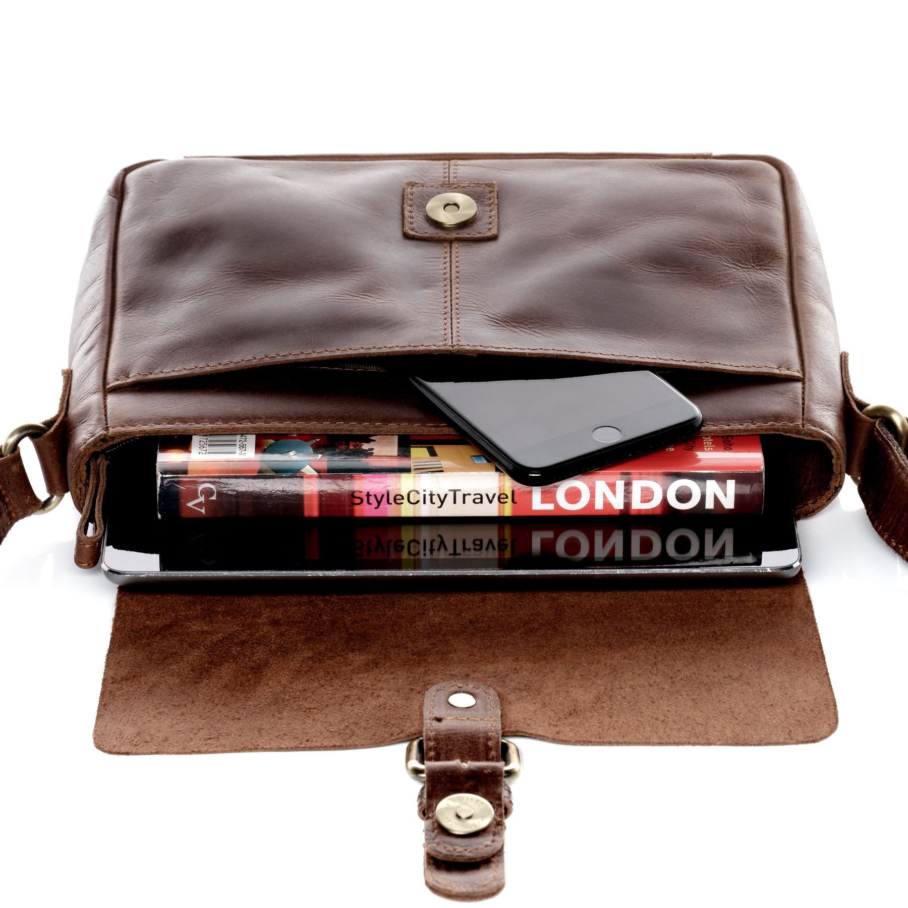 SID & VAIN Messenger Bag YALE Umhängetasche Cross-Body Bag echt Leder, Ledertasche Schultertasche Herren Damen Messenger Bag braun – Bild 4 von 5