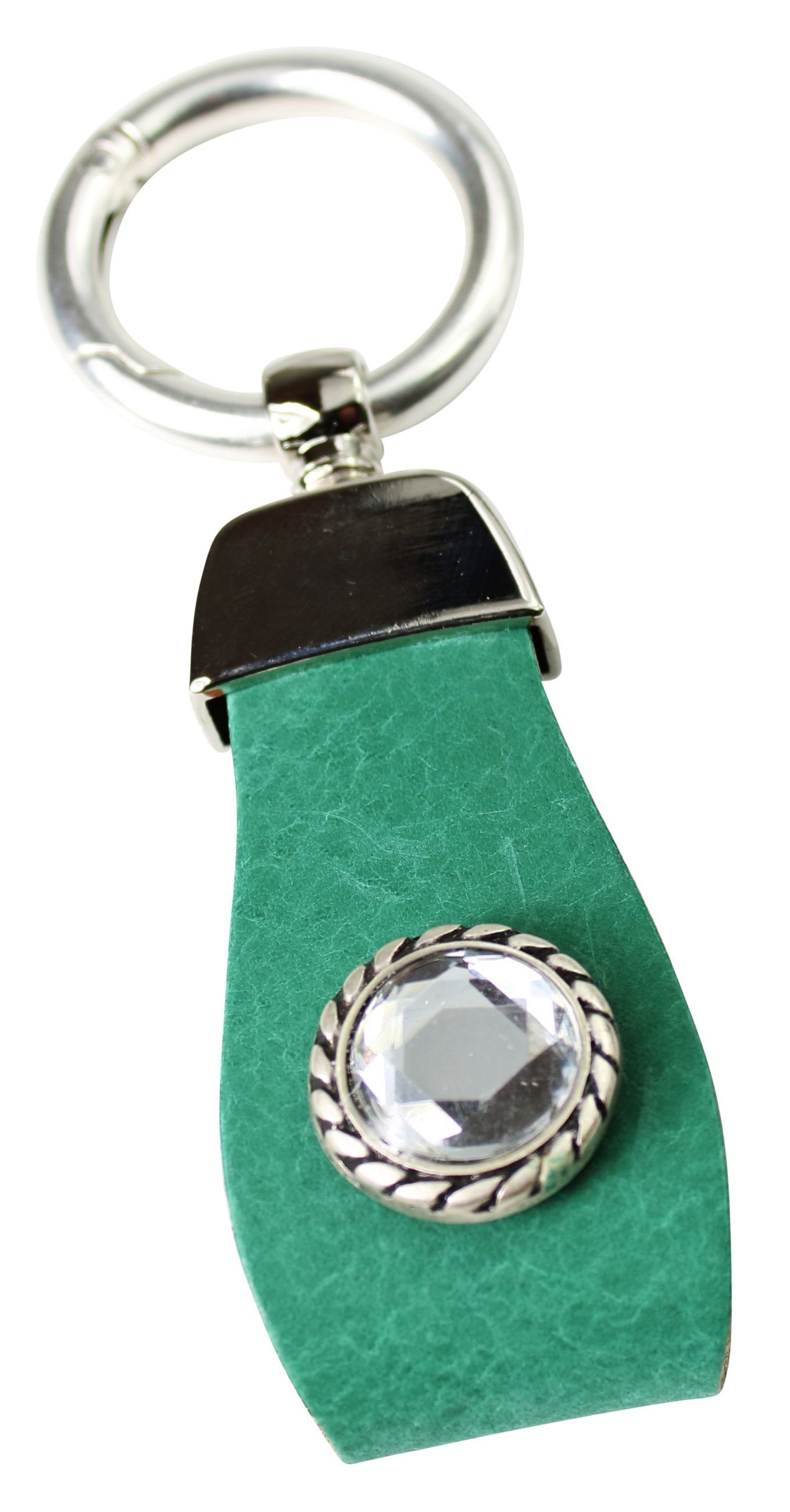 FRONHOFER Schlüsselanhänger 18881, Schlüsselanhänger Farben Strass Jade tollen Leder aus mit Zierteil in