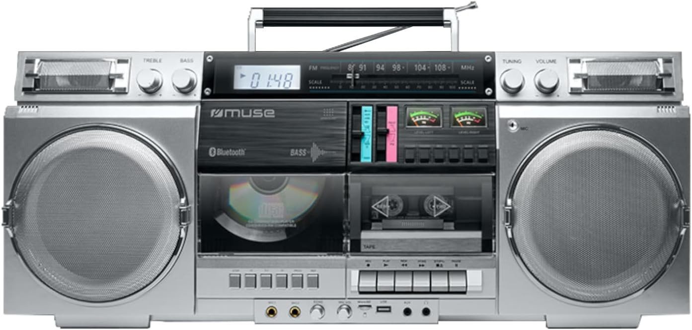 Muse Bluetooth Retro mit Radio, CD, Kassettenrekorder Boombox (CD / CD-R / CD-RW / MP3)