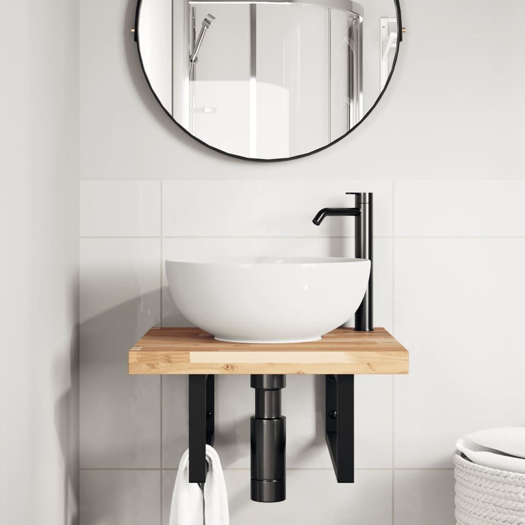vidaXL Badezimmerspiegelschrank Waschbeckenregal Wandmontage Stahl und nholz (1-St)