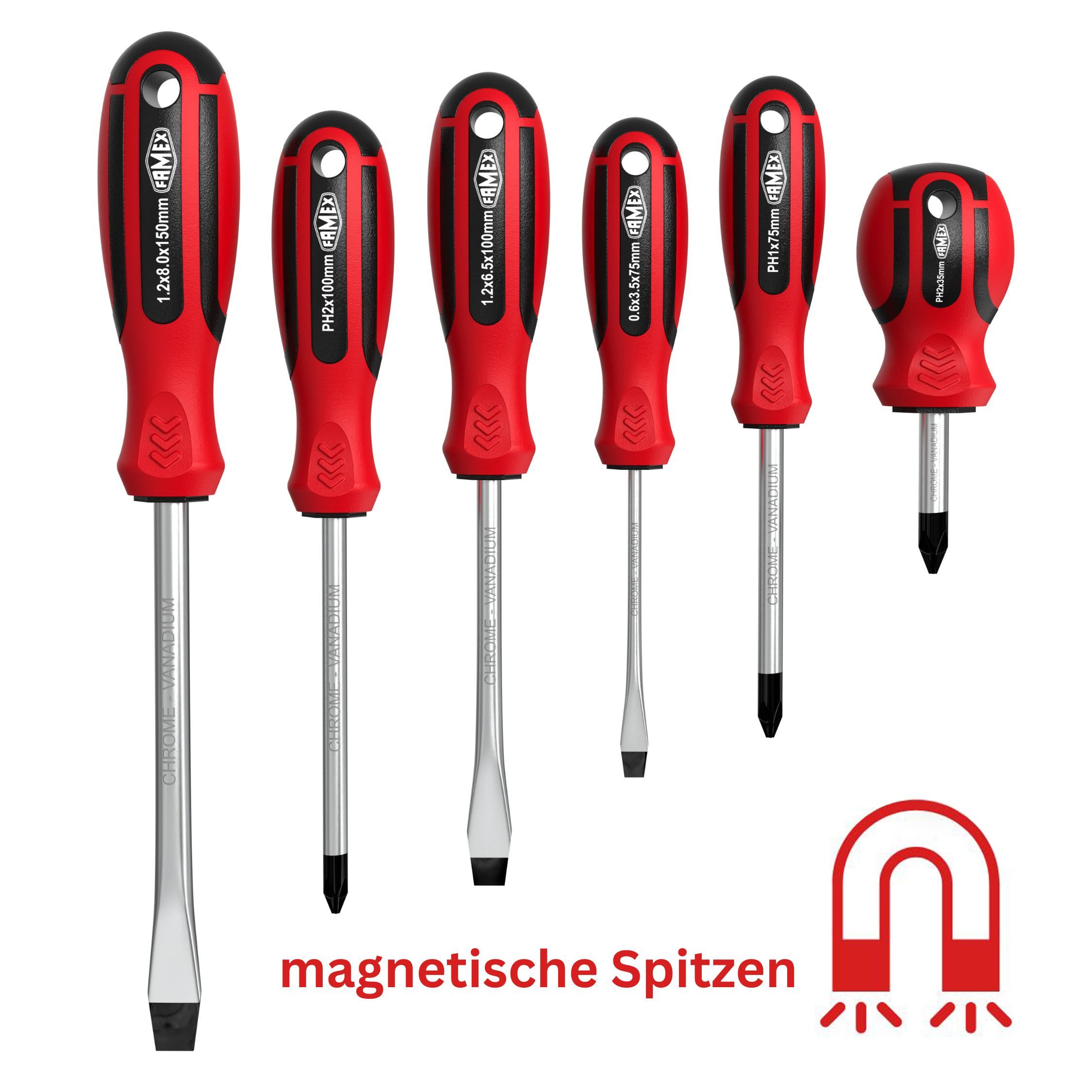 FAMEX Schraubendreher 7751-6 Schraubenzieher Set 6-tlg., (Schraubendreher), aus CV-Stahl, magnetischen Spitzen, Satz – Bild 2 von 3