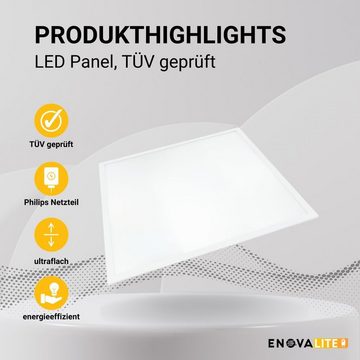 ENOVALITE LED Panel 4er Pack LED Panel, 62x62 cm, 36 W, 3600 lm, 6000 K, TÜV, LED fest integriert, Tageslichtweiß, kaltweiß