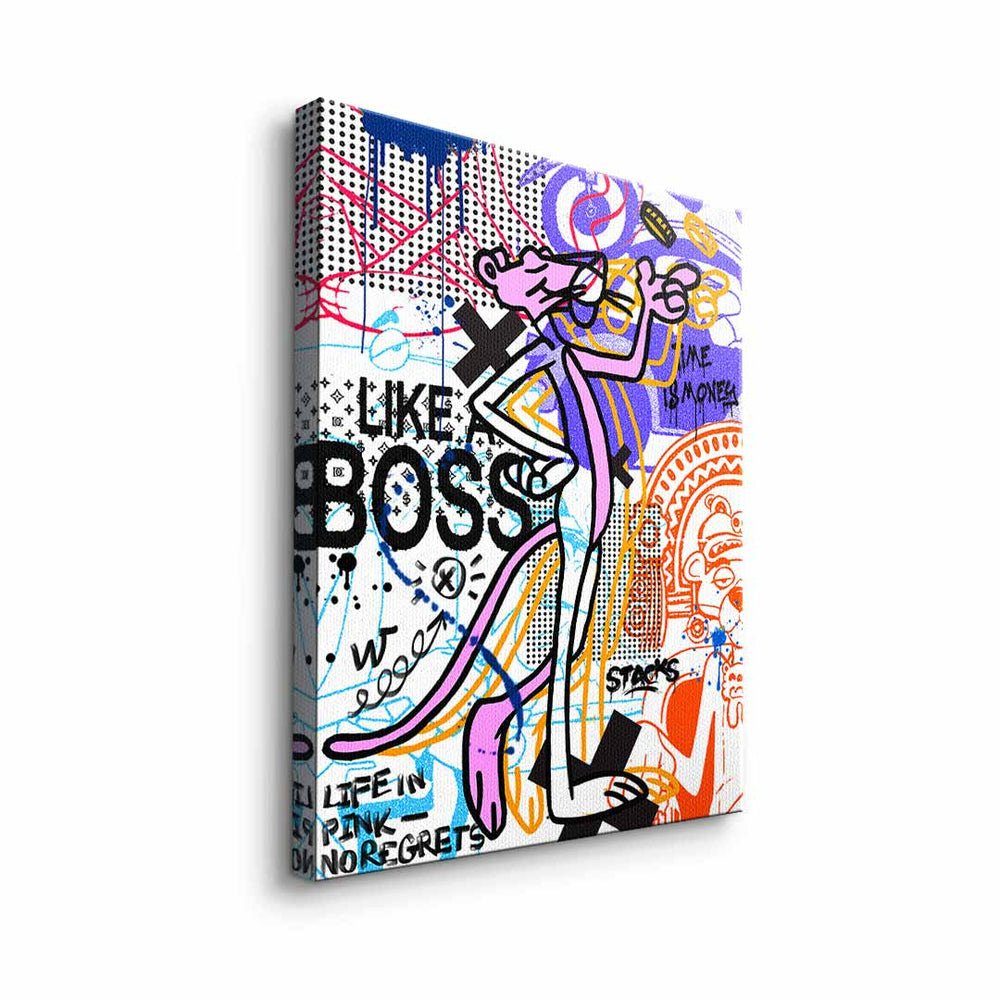 in Pink DOTCOMCANVAS® schwarzer Der Graffiti Leinwandbild Leinwandbild, Art Rahmen Pop Life Comic rosarote Panther