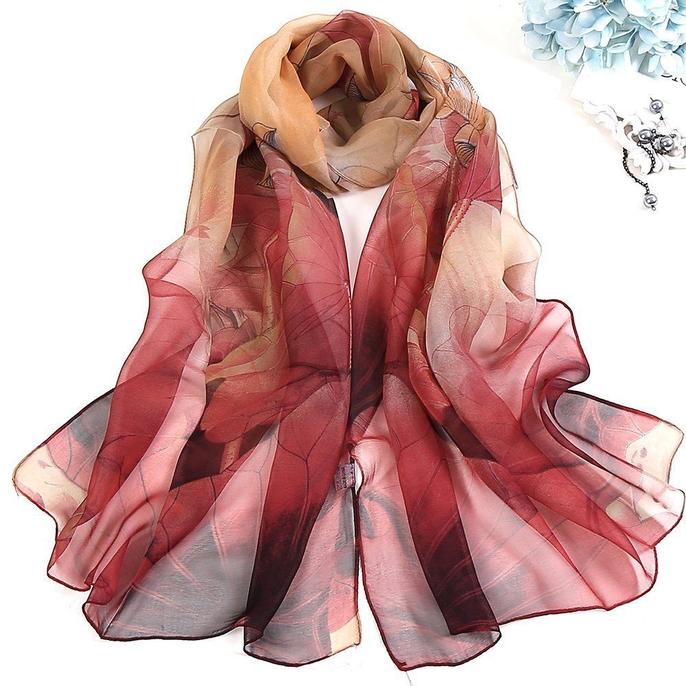 AUKUU Schal Schal Leichter Schal mit Blumendruck, (Frau Schal Sonnenschutz Schal, 1-St. Chiffon, Hochzeitsschal), Schulterabdeckung für Damen und rot | Modeschals