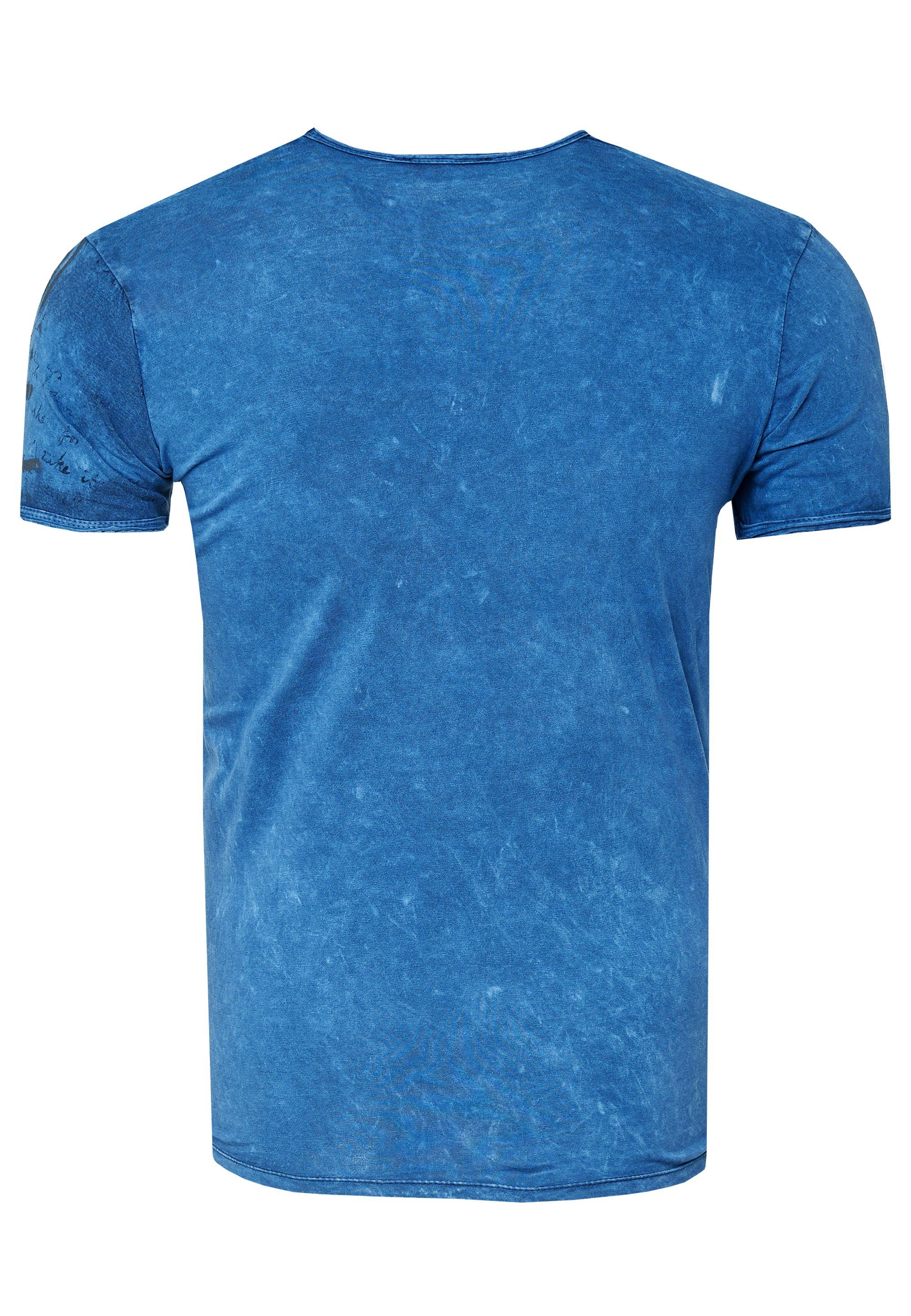 Rusty Neal T-Shirt mit blau Print eindrucksvollem