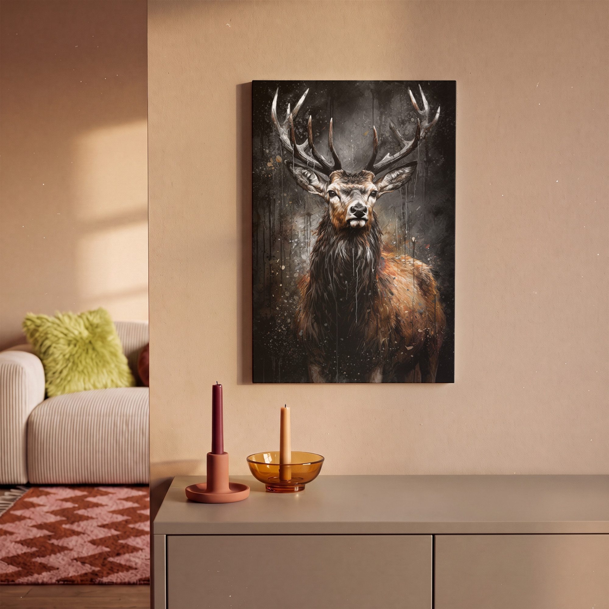 OneMillionCanvasses® Leinwandbild Hirsch - Schwarz - Tier - Hirschkopf, Fotodruck (1 St), Leinwand Canvas Wandbild, Wanddekoration 20x30 cm – Bild 2 von 5