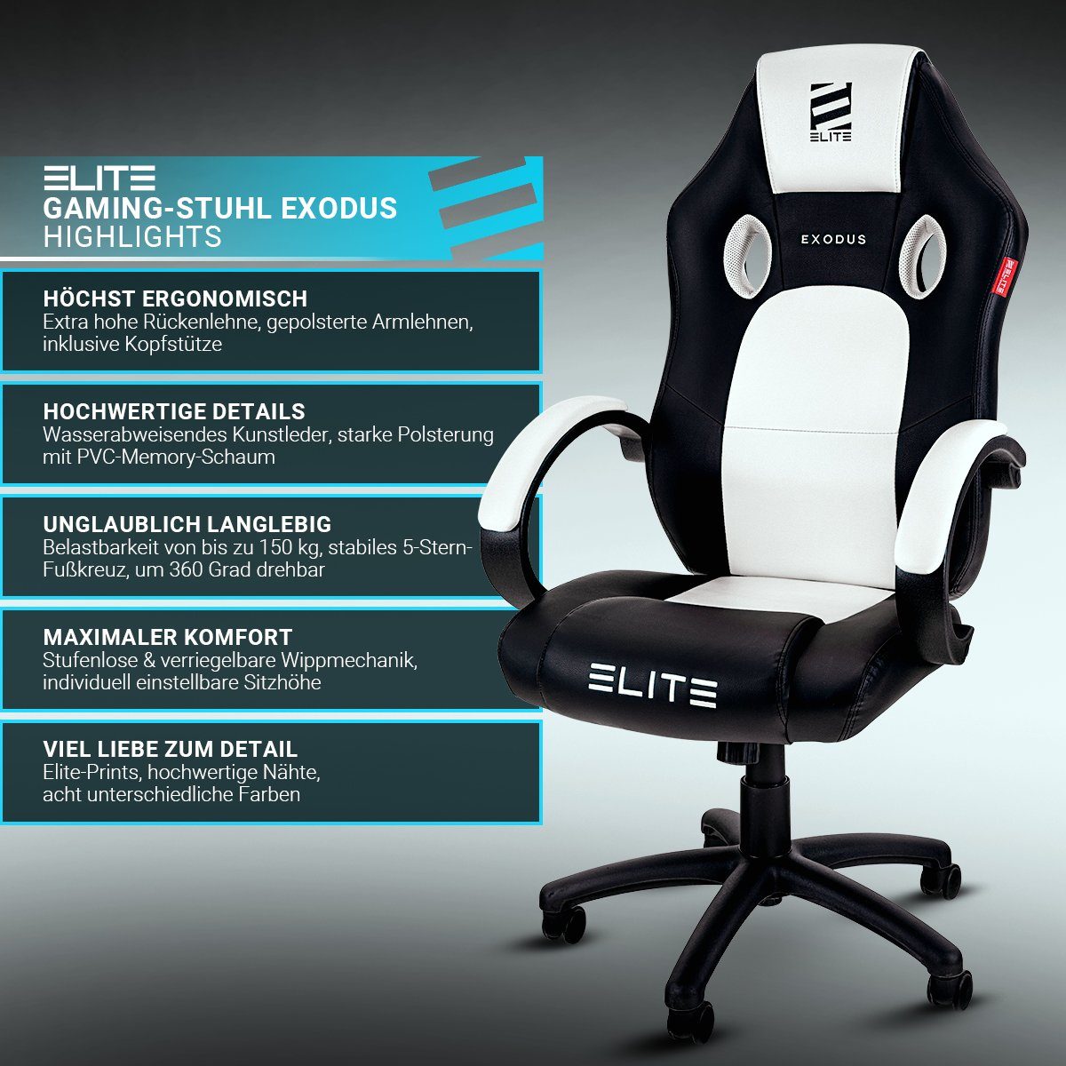 ELITE Gaming Gaming-Stuhl Exodus Gaming Stuhl inkl. XXL Sitzfläche bis 150 günstig online kaufen