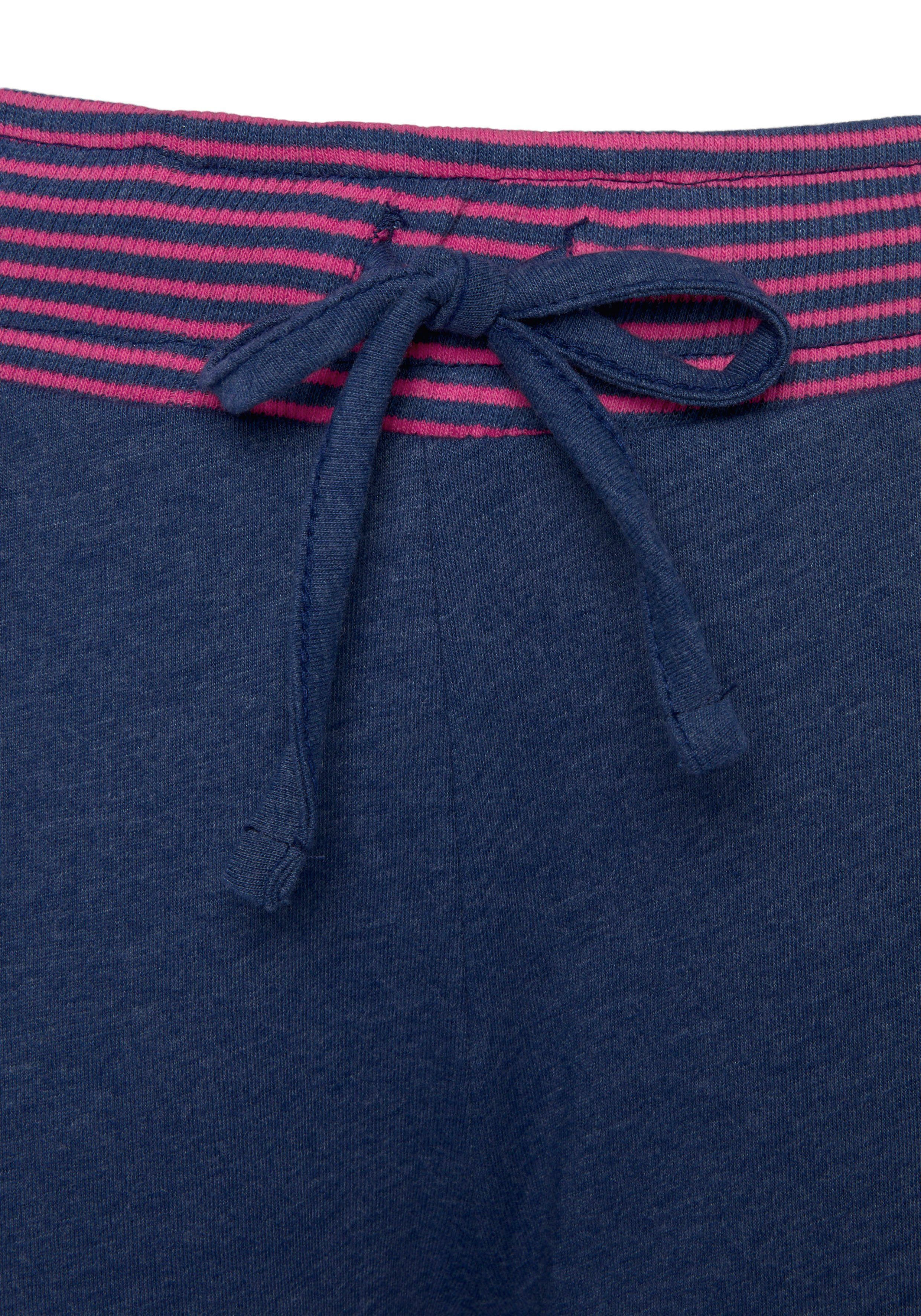 Vivance Dreams in (2 dekorativen Pyjama mit tlg) jeansblau/neon-pink Flatlock-Nähten Neonfarben