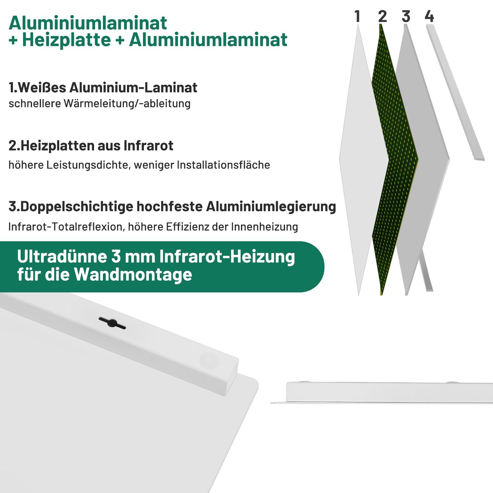 AGEM Infrarotheizung Vollständiges Aluminium mit Thermostat Infrarot Wandhe günstig online kaufen