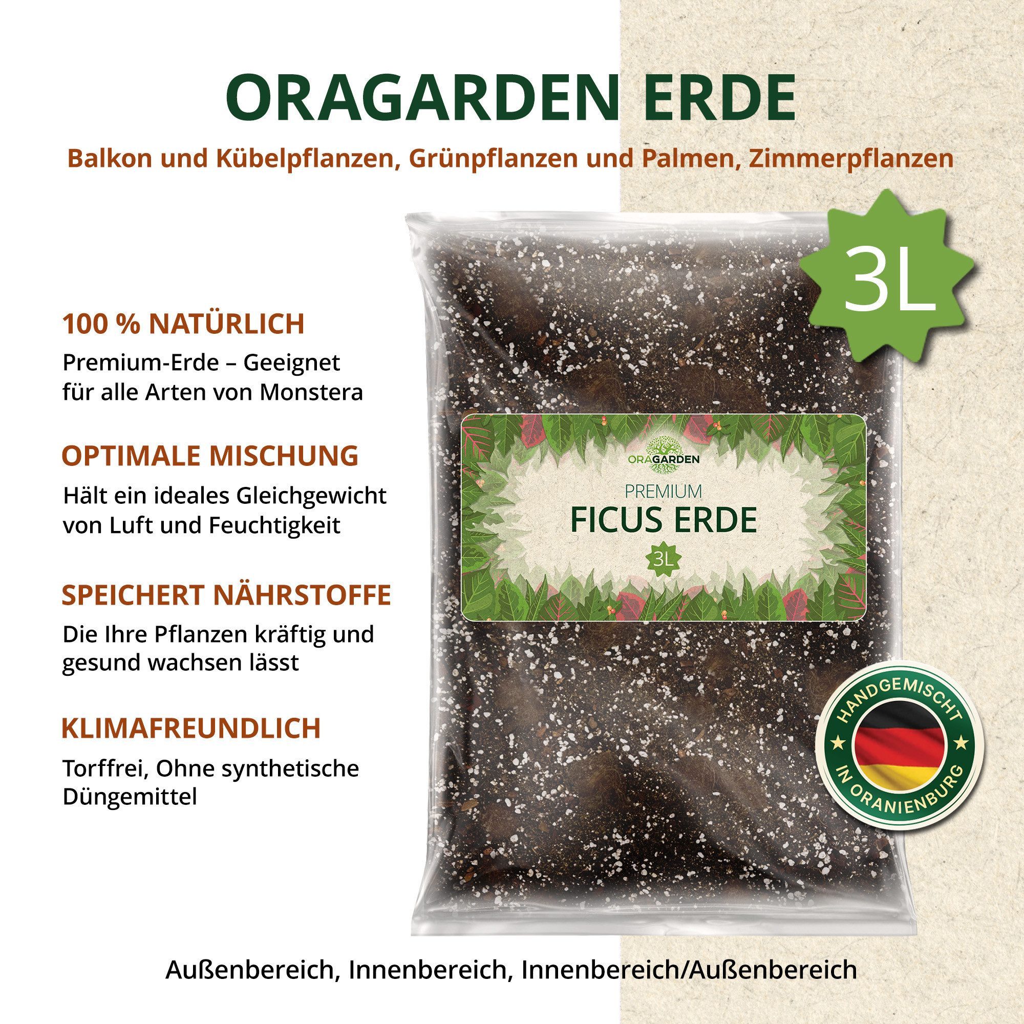 OraGarden Anzucht- und Kräutererde OraGarden Ficus-Erde, mit Wurmhumus, (Packung), 3 L – Bild 5 von 5