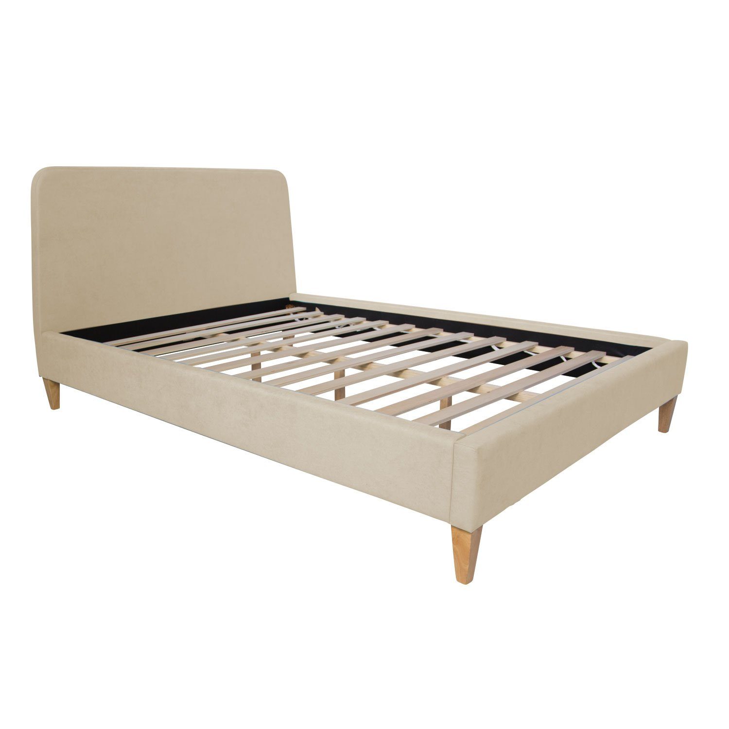 Homestyle4u Polsterbett 140 x 200 mit Lattenrost Doppelbett Beige Holzfüße Polsterkopfteil (Set, mit Lattenrost), mit Kopfteil