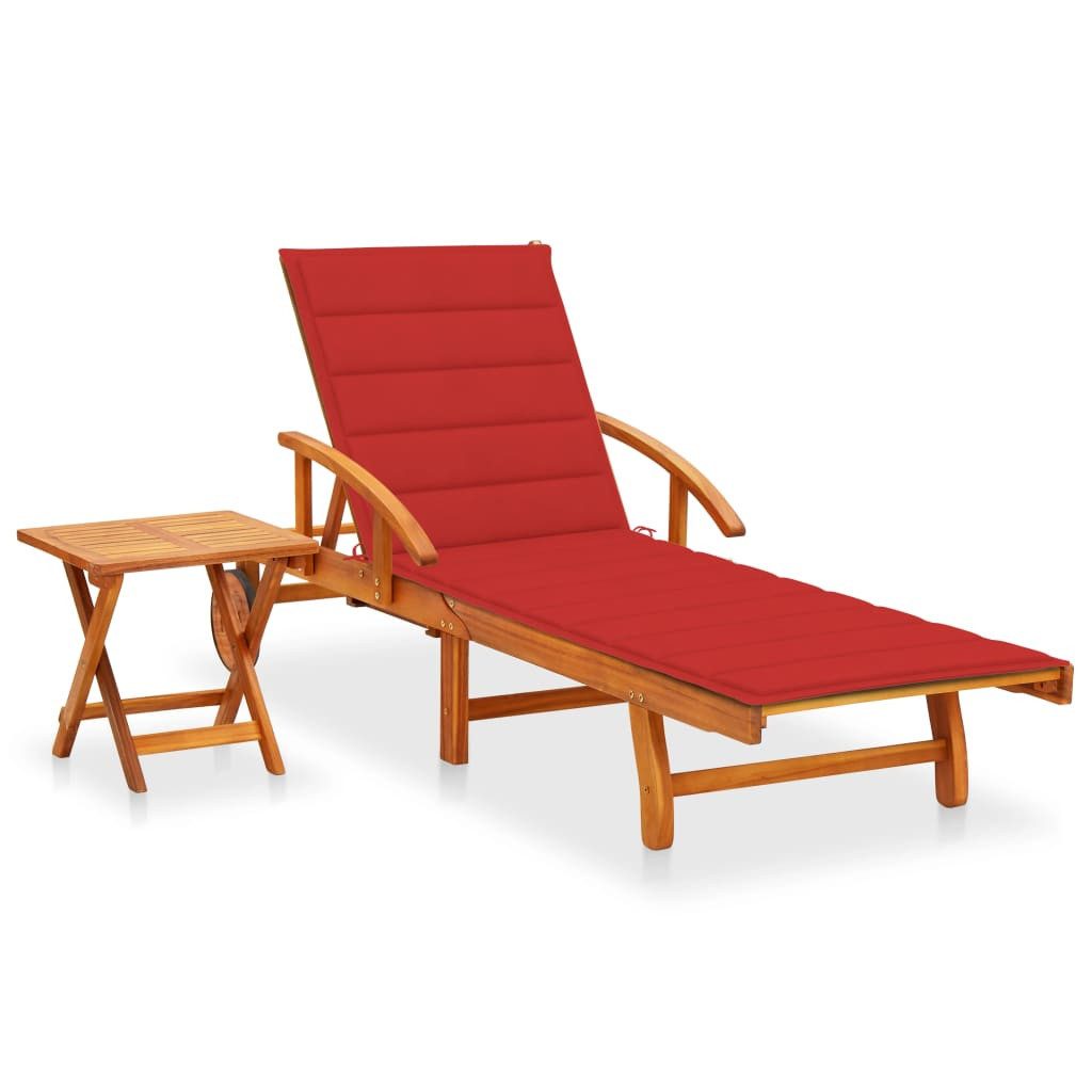 vidaXL Gartenliege Sonnenliege mit Tisch und Auflage Massivholz, 1 St.