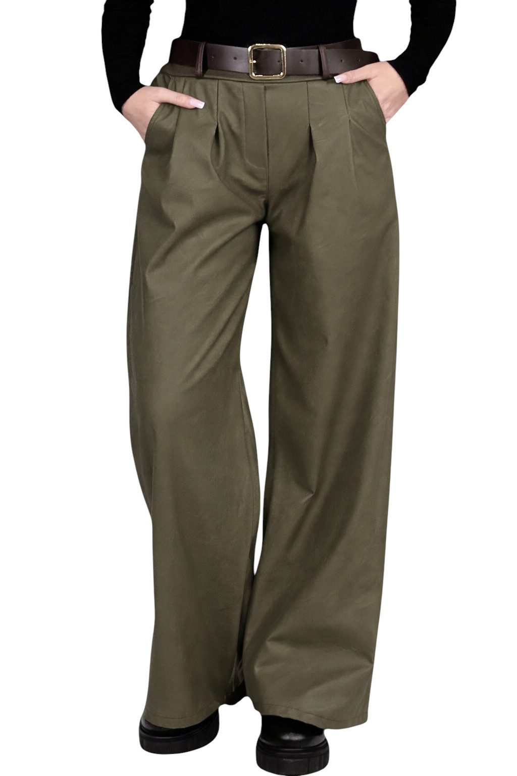 Mississhop Lederimitathose Damen Hose aus Kunstleder mit Gürtel M.403 Gr.36-38