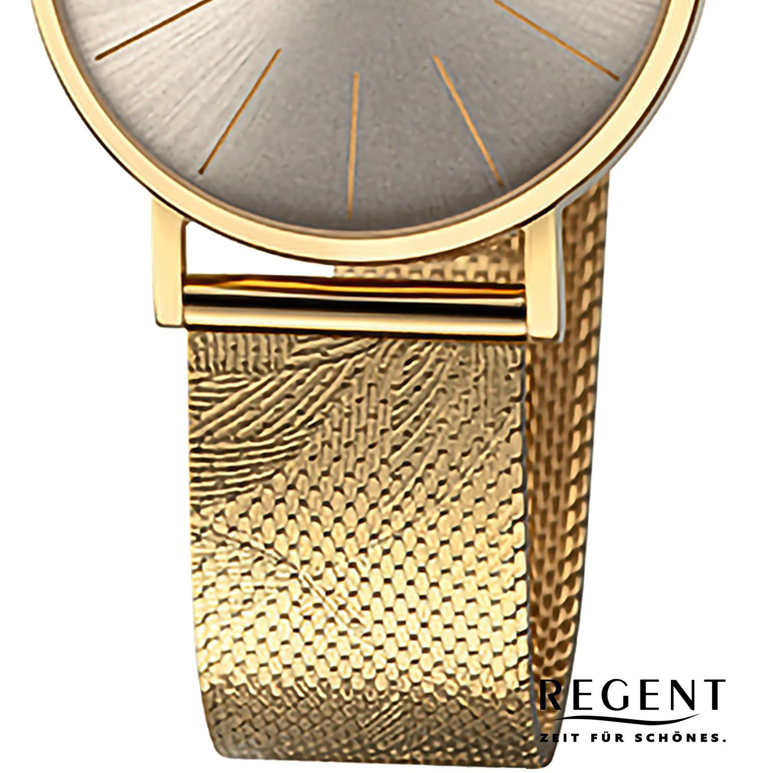 Regent Quarzuhr Regent Damenuhr Edelstahl-Armbanduhr, (Analoguhr), Damenuhr rund, mittel (ca. 32mm) Mesh Metallarmband, Casual-Style