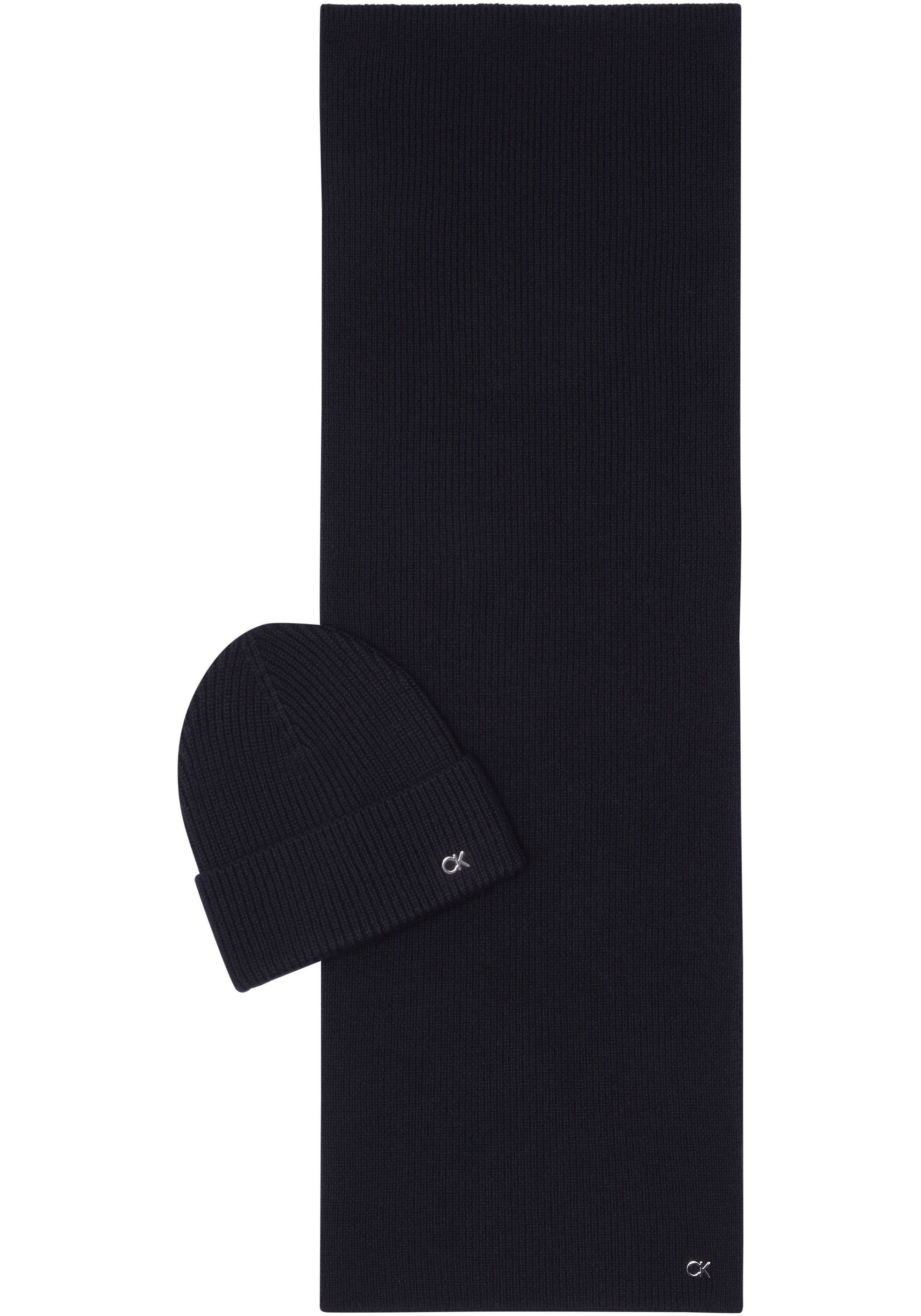 Calvin Klein Strickmütze CK METAL CHUNKY BEANIE & SCARF (Set) mit Logozeich günstig online kaufen